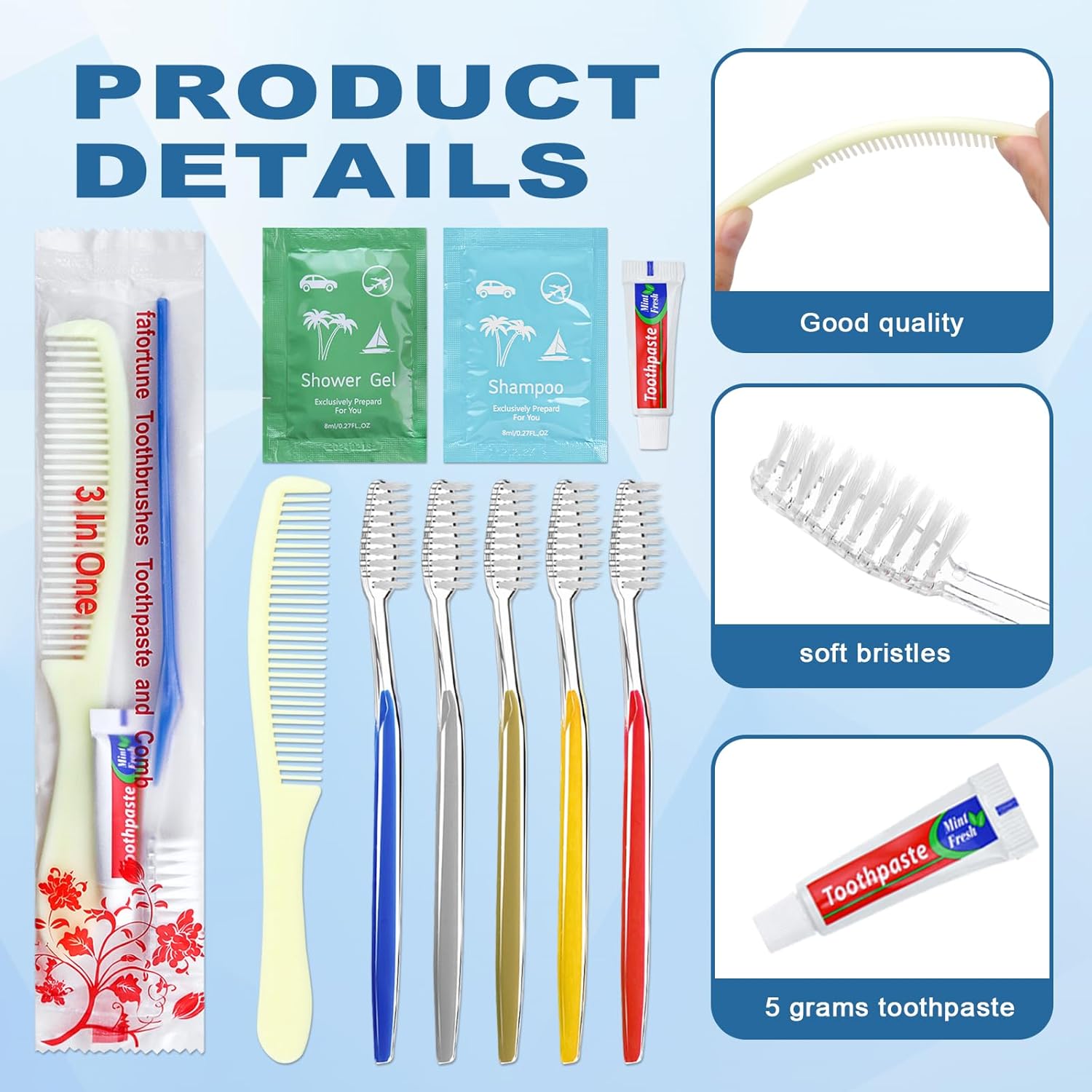 Bulk Hygiene Kits for Homeless,Disposable Toothbrushes with Toothpaste and Comb for Homeless Individually Wrapped,Basic Toiletry Kits Travel Size Shampoo And Body Wash For Hotel,Air Bnb Charity(20) - Image 3