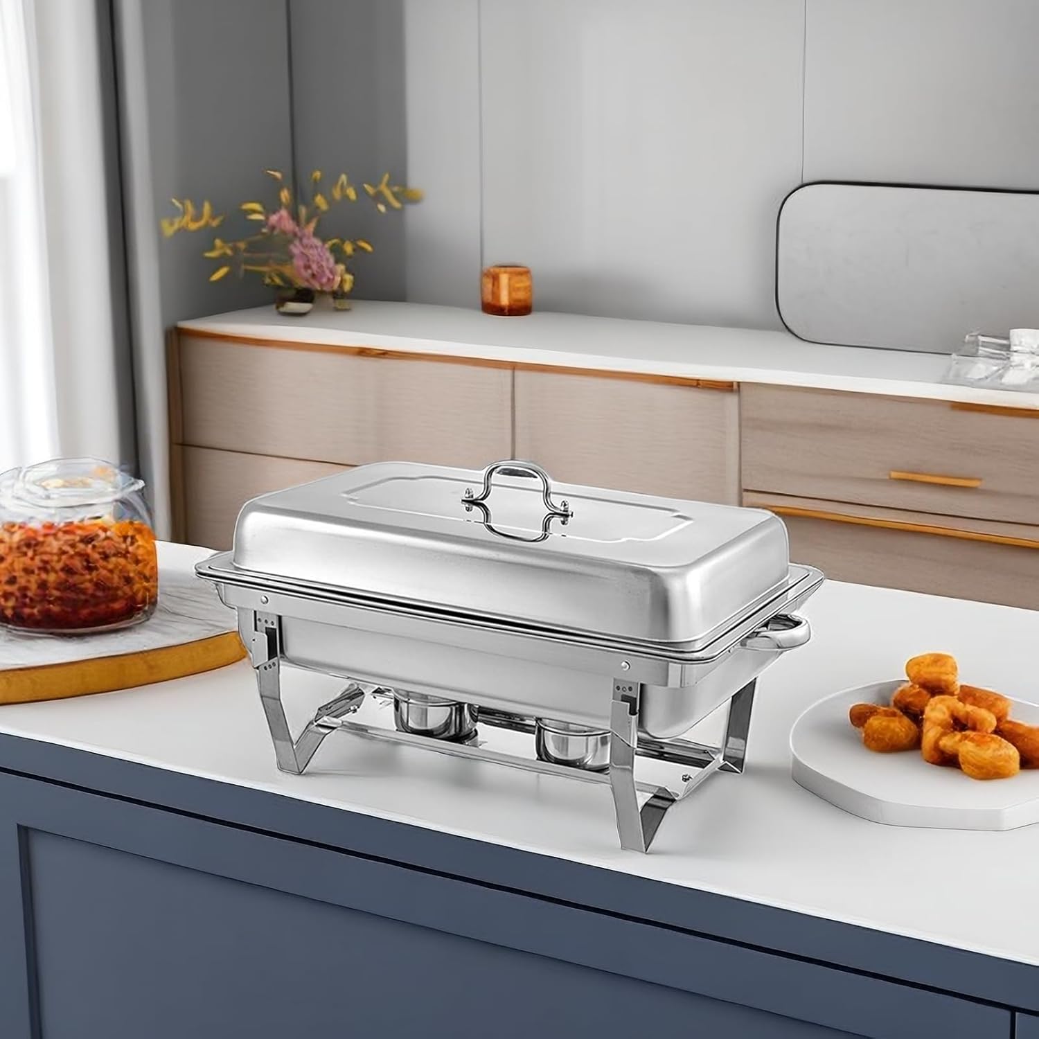 Chafing Dishes for Buffet 4 Pack 9 Quart Stainless Steel Chafer Buffet Servers and Warmers Set with Folding Frame for Weddings Parties Banquets Catering Events - Image 3