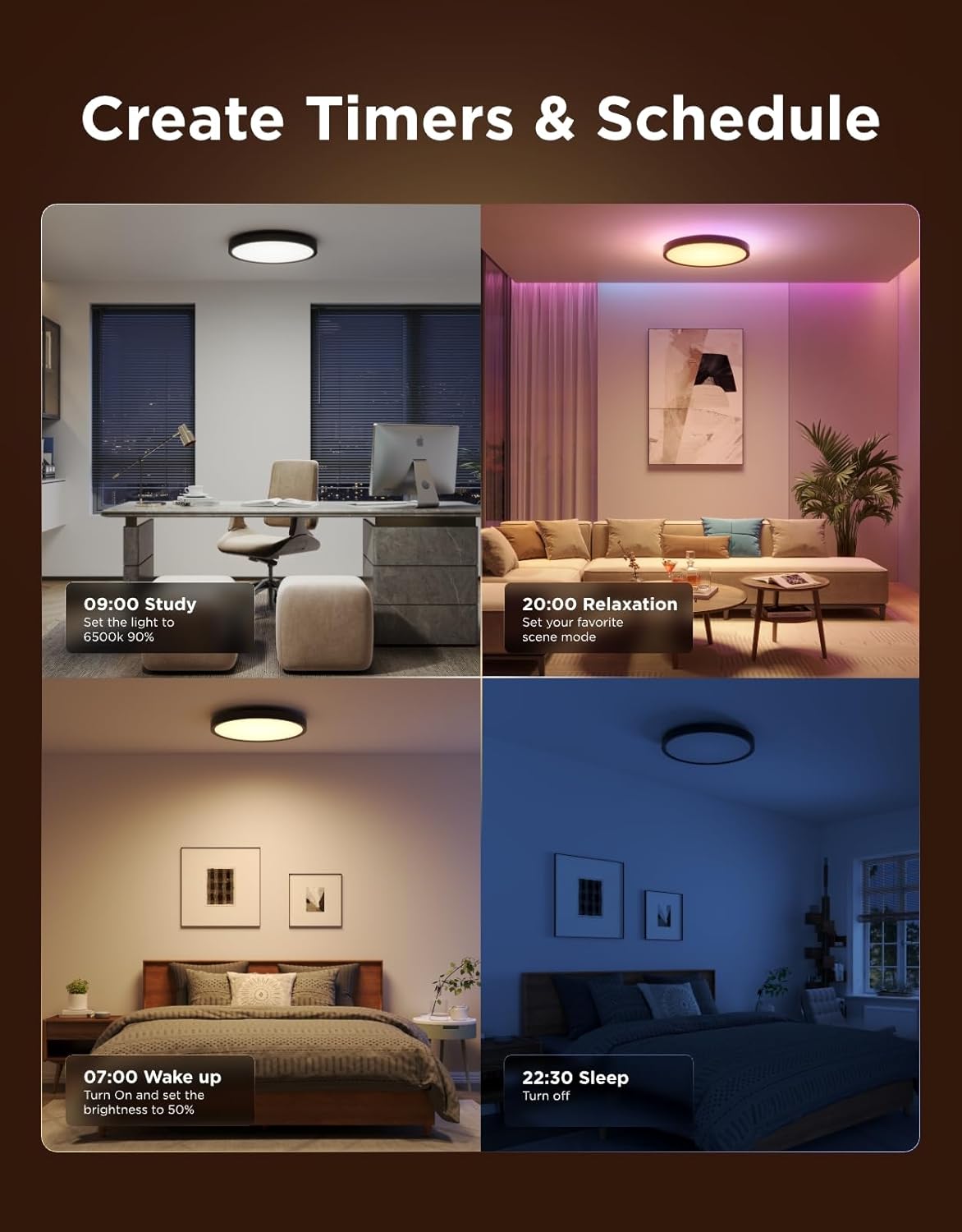 Govee Smart Ceiling Light, RGBIC LED Ceiling Light Fixture, 2400LM Flush Mount Light Fixture, DIY Colors, Works with Alexa, 2200K-6500K for Bedroom, Living Room, 12 Inch, 1 Pack, Black - Image 6