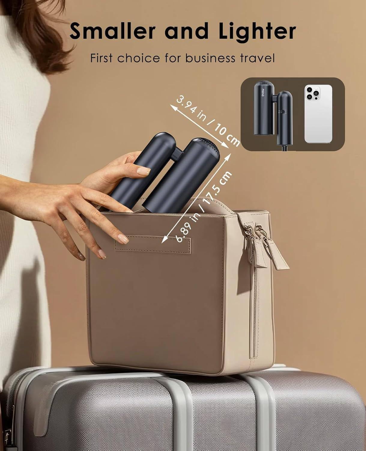 Foldable Hair Dryer for Travel - Global Voltage with Auto-Sensing, 1B Plasma Particles, 200times/s Temp Control, Portable Blow Dryer with Single-Sided Comb, Gray - Image 4