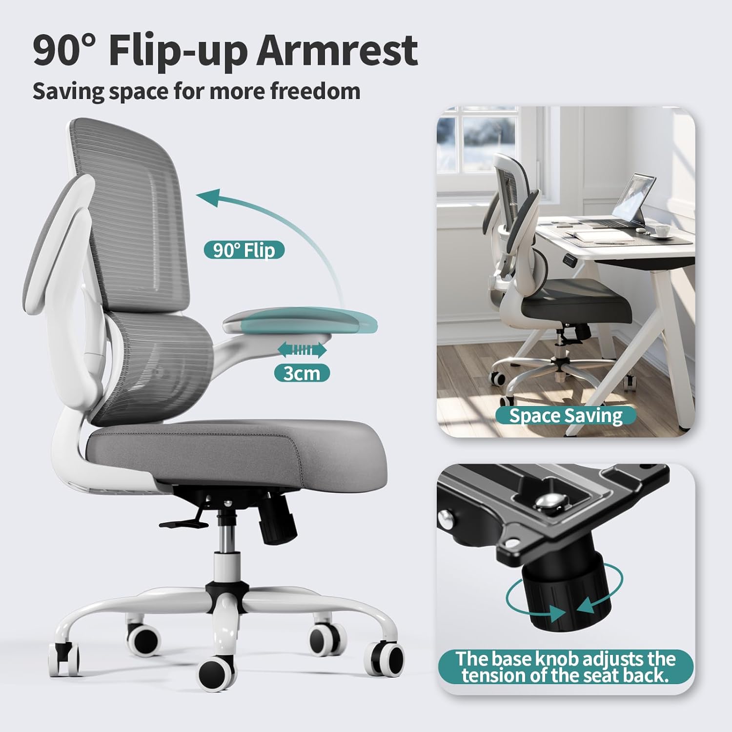 TRALT Office Chair - Ergonomic Desk Chair with Adjustable Lumbar Support, Mesh Computer Chair, Executive Chairs for Home Office Comfortable Lumbar Support (White) - Image 6