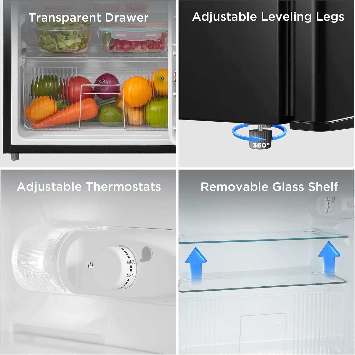 Midea WHD-113FB1 Double Door Mini Fridge with Freezer for Bedroom Office or Dorm with Adjustable Remove Glass Shelves Compact Refrigerator, 3.1 cu ft, Black - Image 7