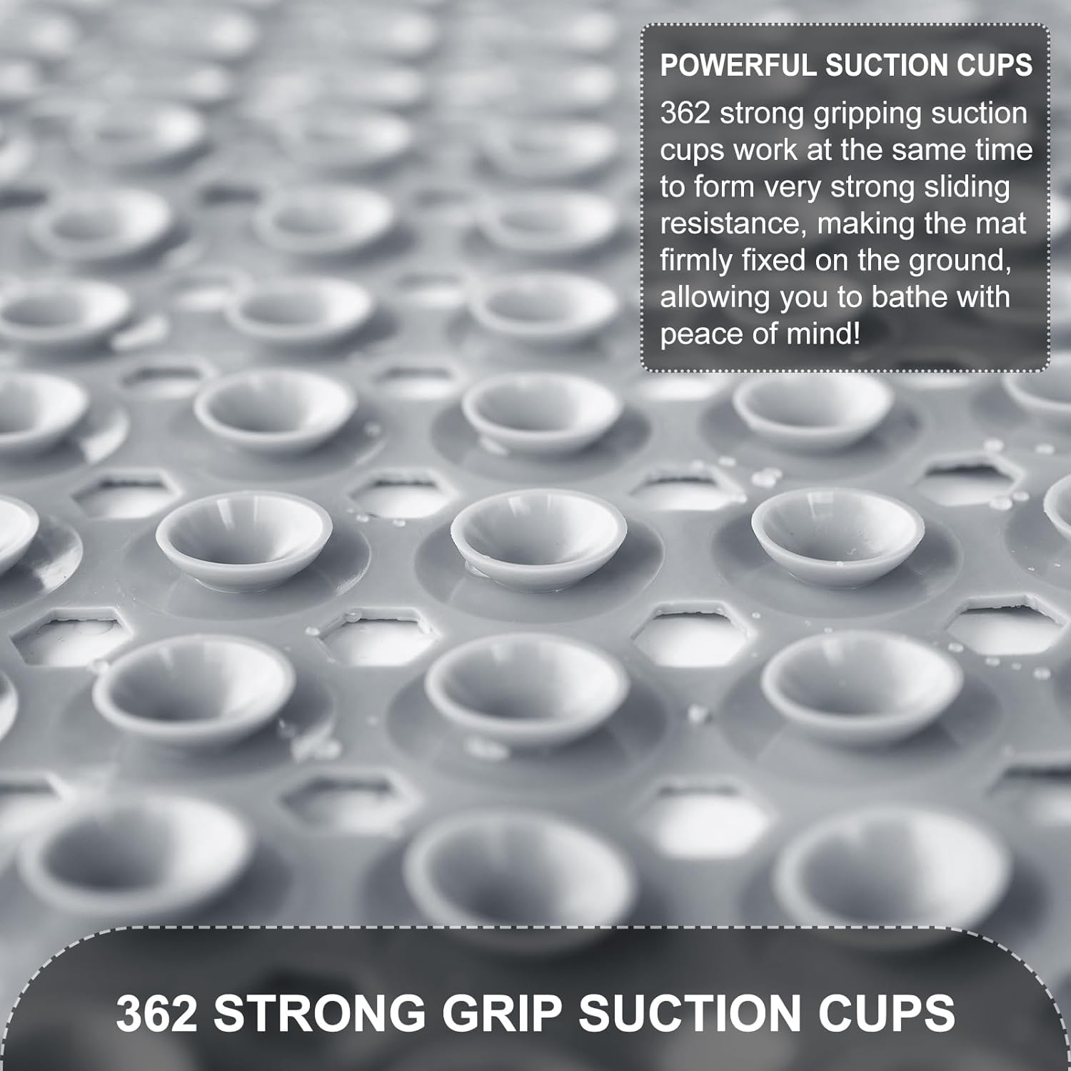 Bath Tub and Shower Mats, Non Slip 40 x 16 Inch Extra Large Bathtub Mat, Machine Washable Bathmat with Drain Holes, Suction Cups for Bathroom Floor, Gray - Image 3