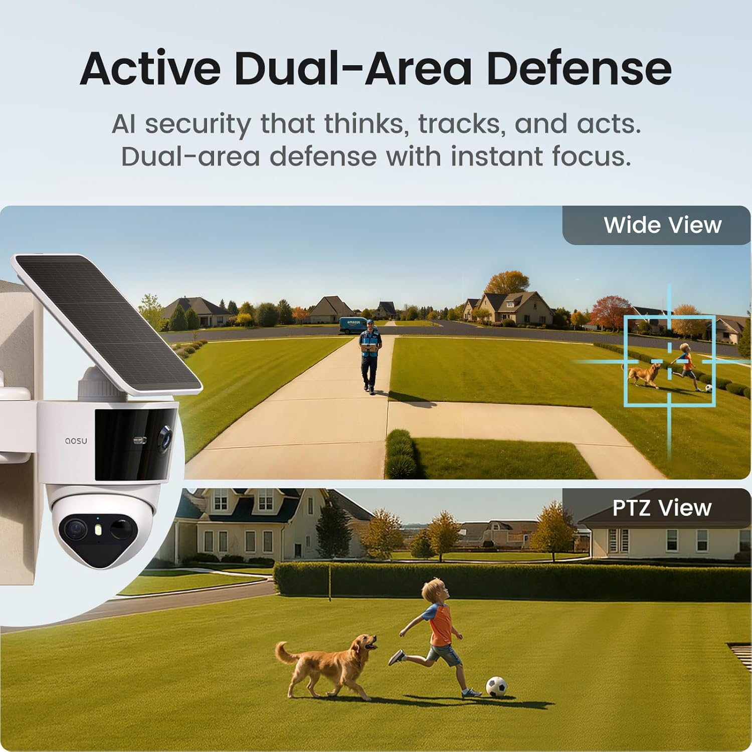 aosu T2 Pro Solar Security Cameras Wireless Outdoor, 3K Dual Cam No Blind Spot Security Camera for Home, 170° Wide + 360° PTZ, AI Human Vehicle Tracking, Solar Powered, Local Storage Supported - Image 4