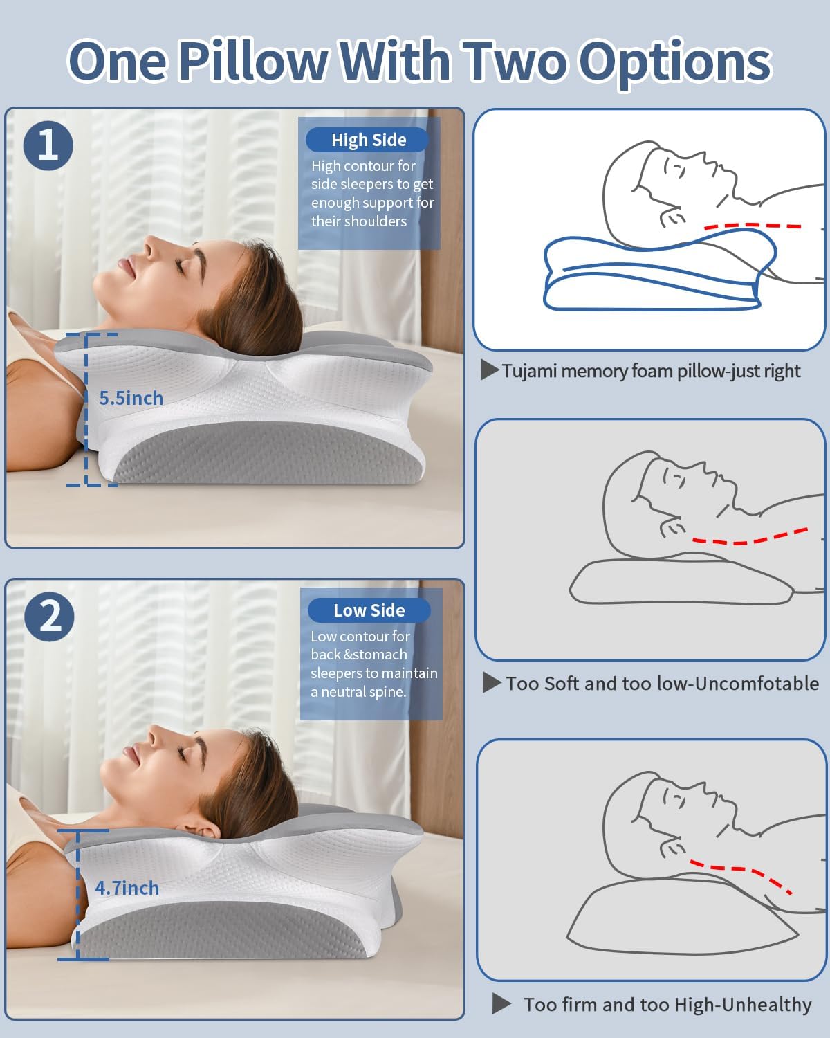 Cervical Neck Pillow for Pain Relief -Ergonomic Side Sleeper Pillow for Sleeping, Contour Memory Foam Pillows for Neck Support, Cooling Orthopedic Bed Rest Pillow for Back and Stomach Sleepers - Image 5