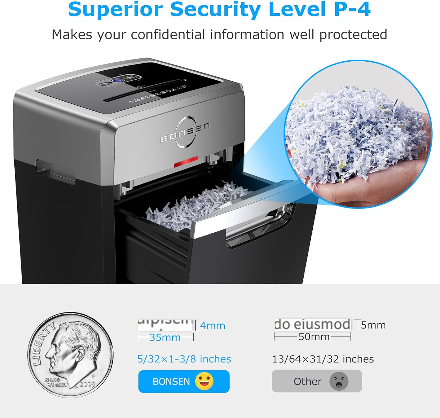 BONSEN Heavy Duty Paper Shredder, 24-Sheet Cross-Cut Shredder, 40-Min Continuous Running Time, Commercial Grade Shredder for Office, 9-Gallon Big Basket, 55dB Super Quiet, P-4 High Security (S3105) - Image 5
