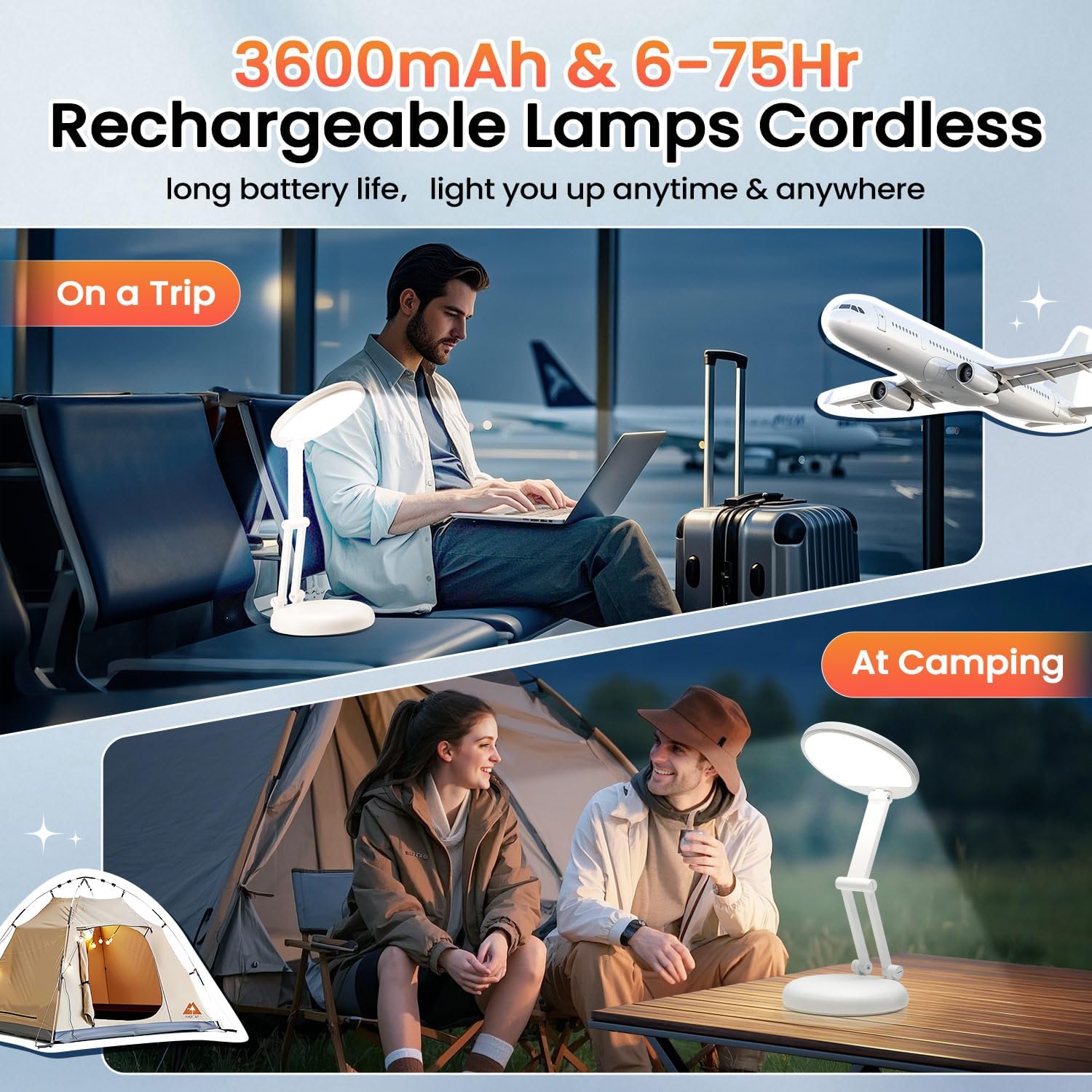 One Fire Cordless Desk Lamp,Dimmable Small Battery Powered Lights,3600mAh Rechargeable Wireless Table Lamp,Mini Lamp&Portable Light for Bed,Book Reading,Home for Small Spaces,Nail Light,Craft,Office - Image 4