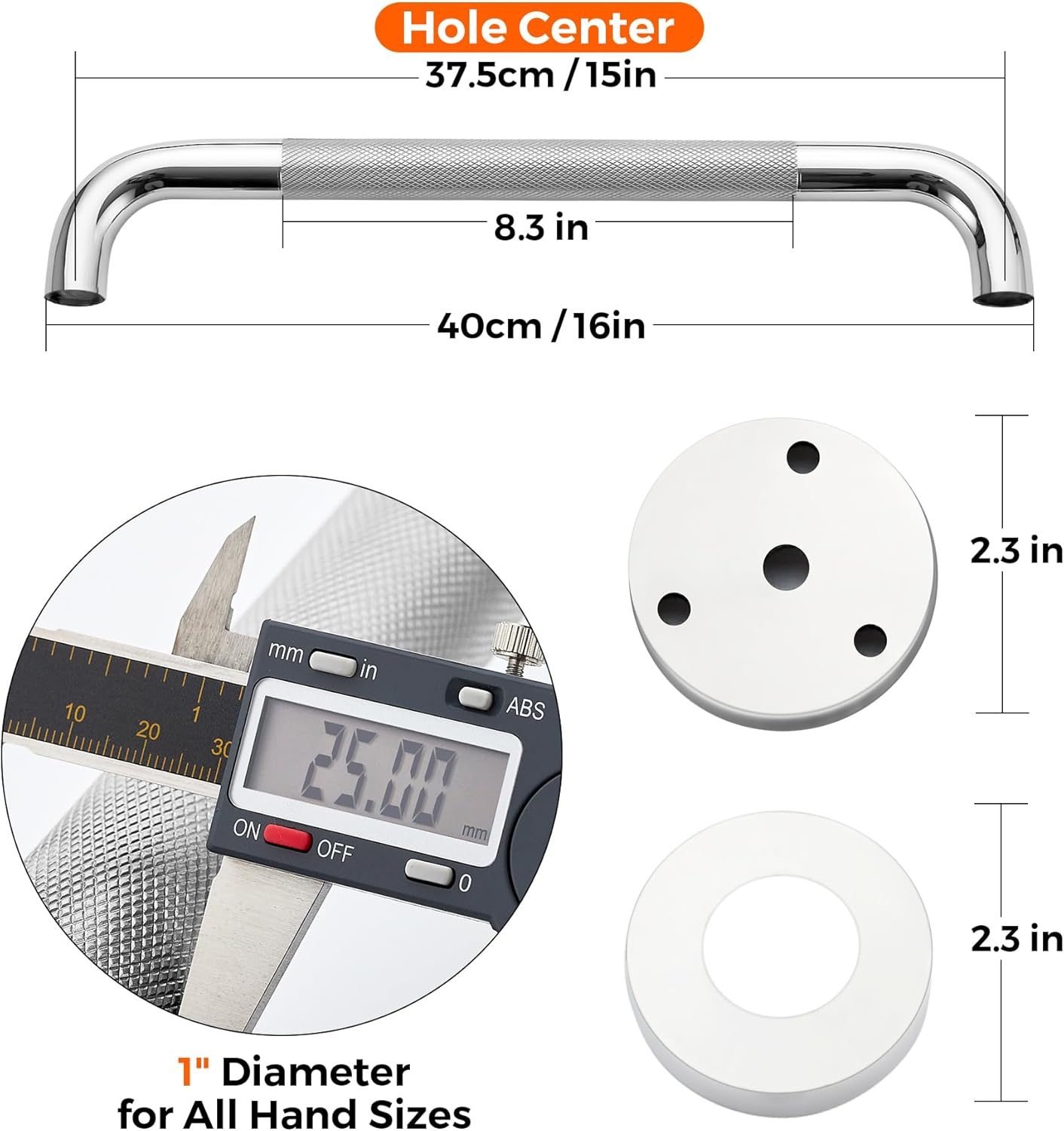 Grab Bars for Shower, 2 Pack 16-Inch Anti Slip Shower Handles for Elderly, Safety Shower Grab Bar, Stainless Steel Handicap Grab Bars for Bathroom (Polished Nickel 1" Diameter) - Image 2