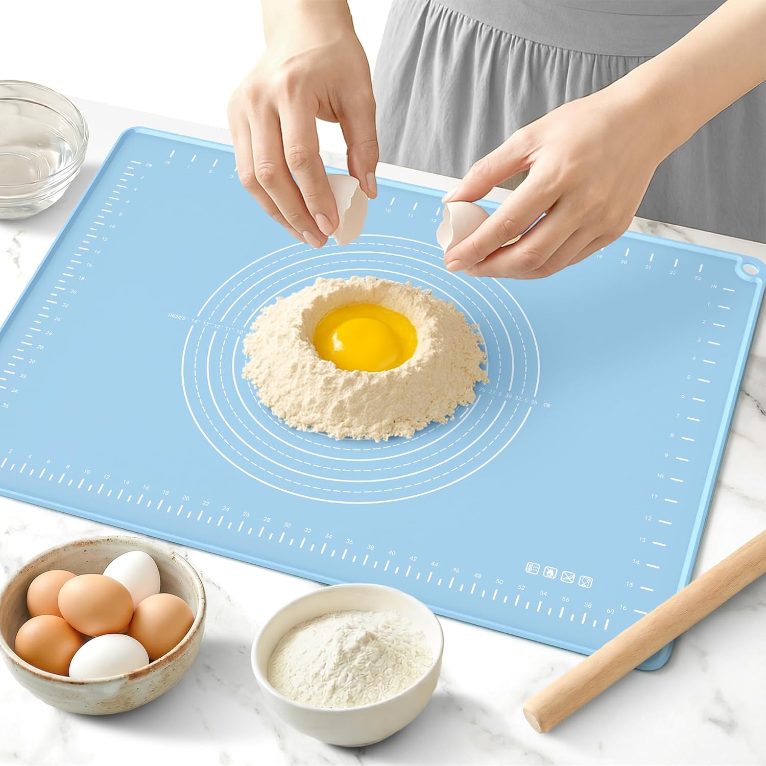 Silicone Baking Mat 28x20 Inches | Extra Thick Dough Rolling Mat with Measurements and Edge Heightening | Non-Stick Food Grade Pastry Mat for Pastry, Bread, Cookies, Pizza, Fondant & Pasta - Image 3