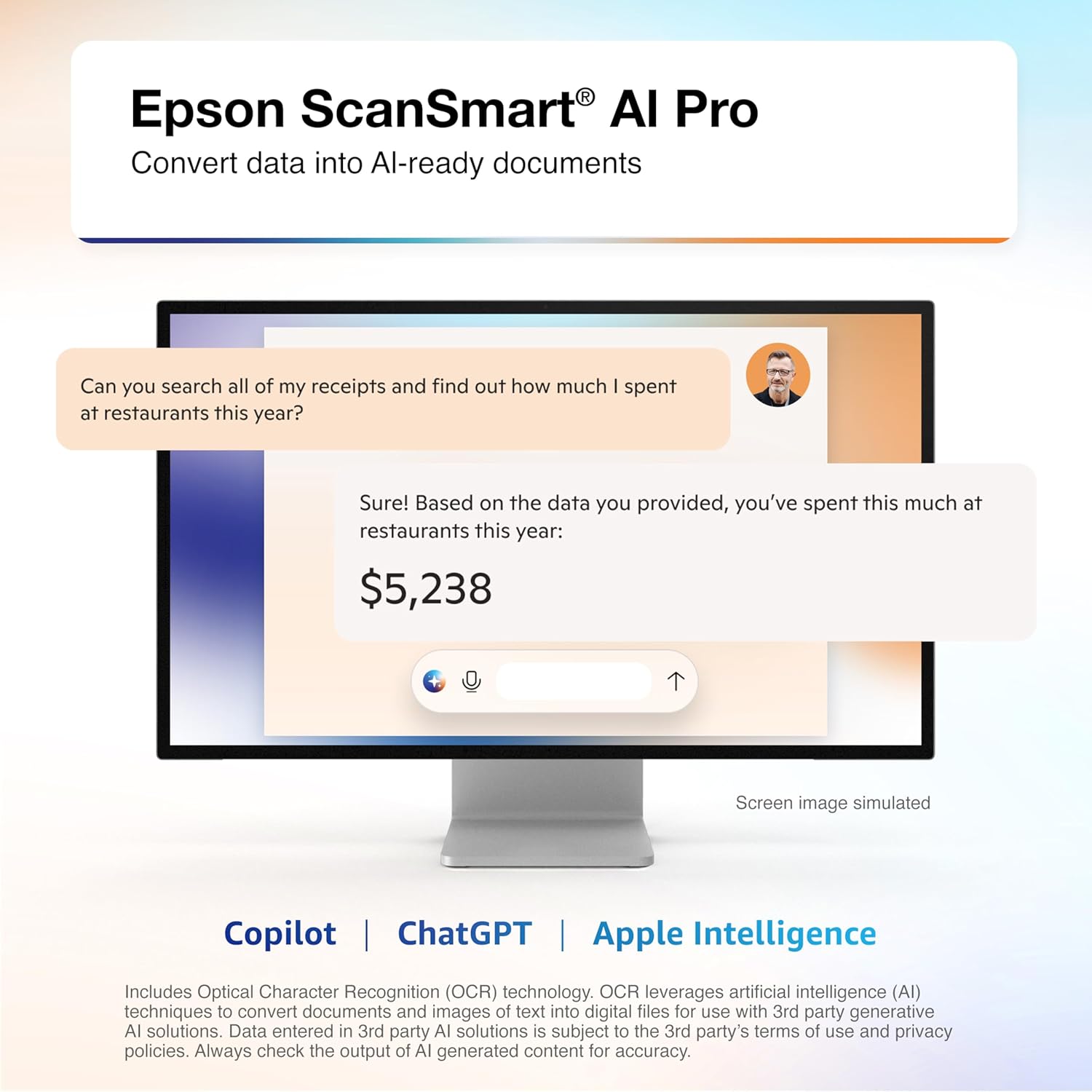 Epson RapidReceipt RR-600W Wireless Desktop Color 2-Sided Document & Tax Receipt Scanner with ScanSmart AI PRO Data Management Software for PC & Mac Touchscreen & 100-Page Auto Document Feeder - Image 2