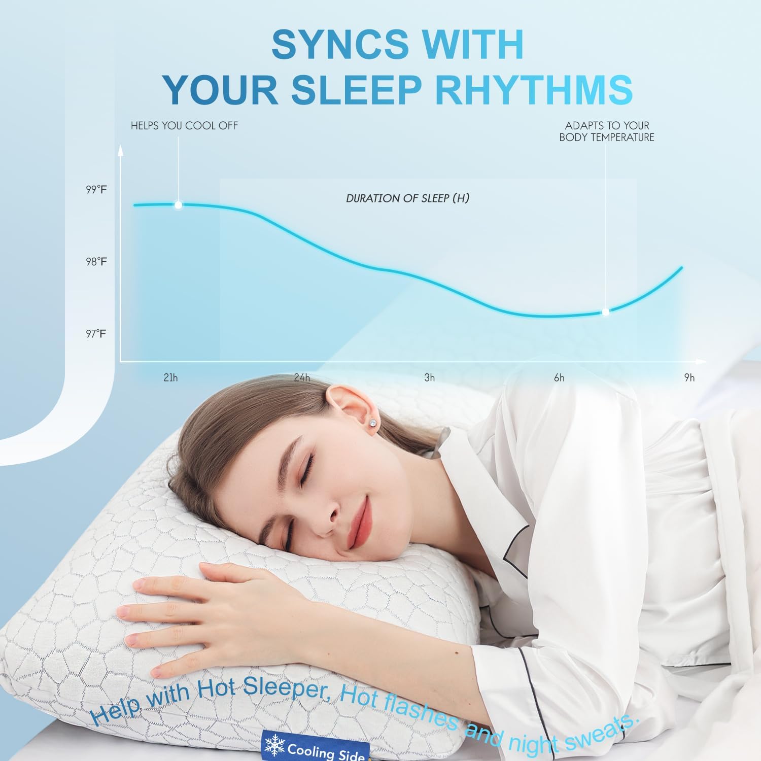 QUTOOL Cooling Pillow for Sleeping 2 Pack, Luxury Shredded Memory Foam Bed Queen Pillows Set of 2, Cool Pillow for Hot Sleepers Adjustable Firm Pillow for Side, Back, Stomach Sleepers Soft Yet Support - Image 7
