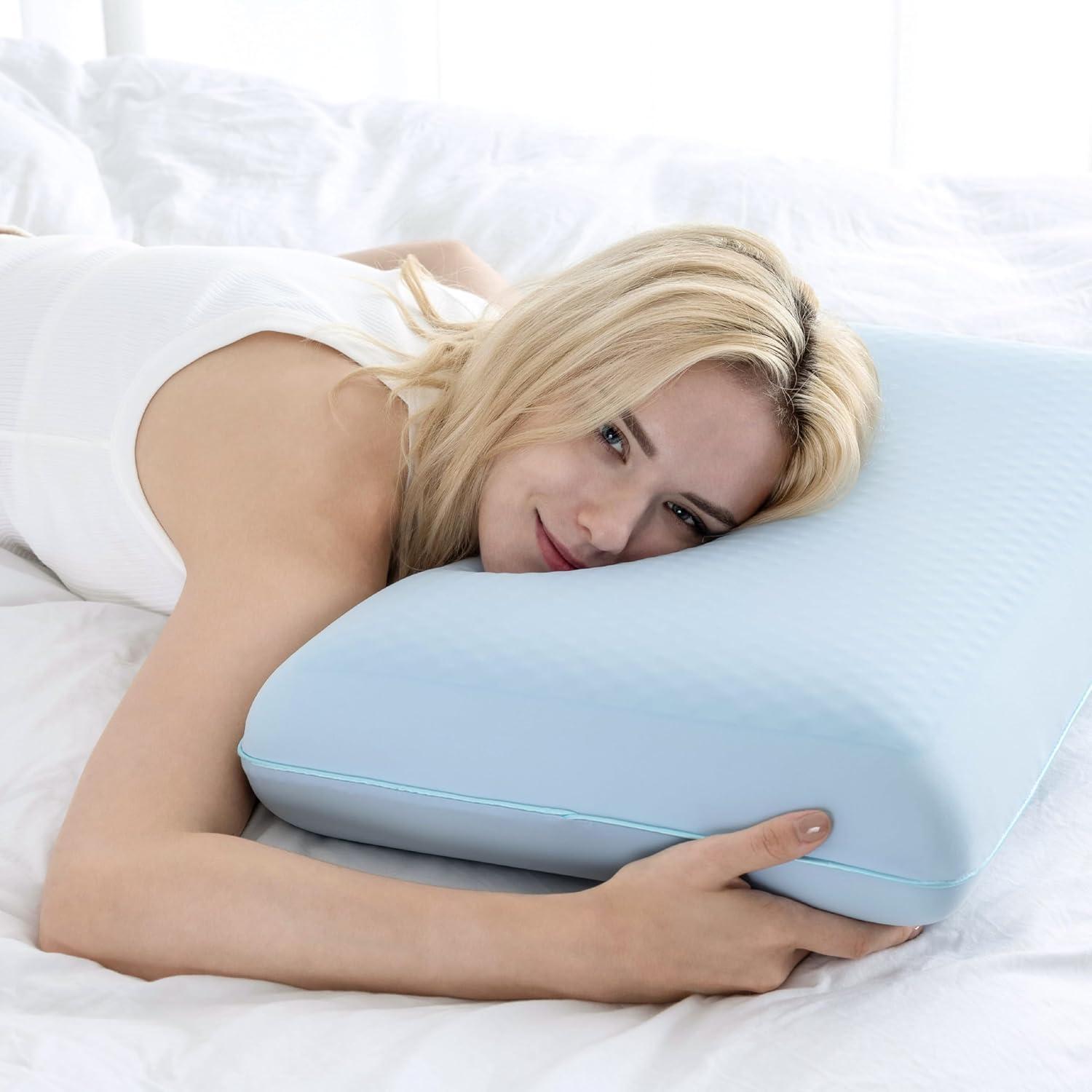 EGOHOME Cooling Gel Memory Foam Pillow - Reversible Cooling Cover, Neck Support for Side, Back and Stomach Sleepers, Removable & Machine Washable, All-Season Comfort, Standard Size, Blue - Image 2