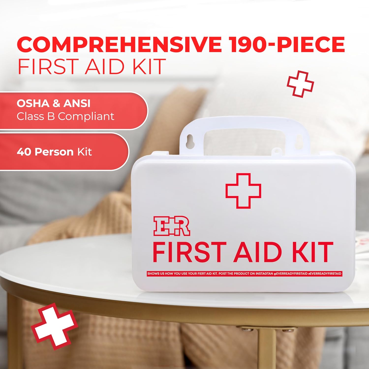 Class B OSHA ANSI Compliant First Aid Kit – Emergency Medical Supplies in Wall-Mountable Plastic Case for Workplace, Office, Home – 190 Piece - Image 4