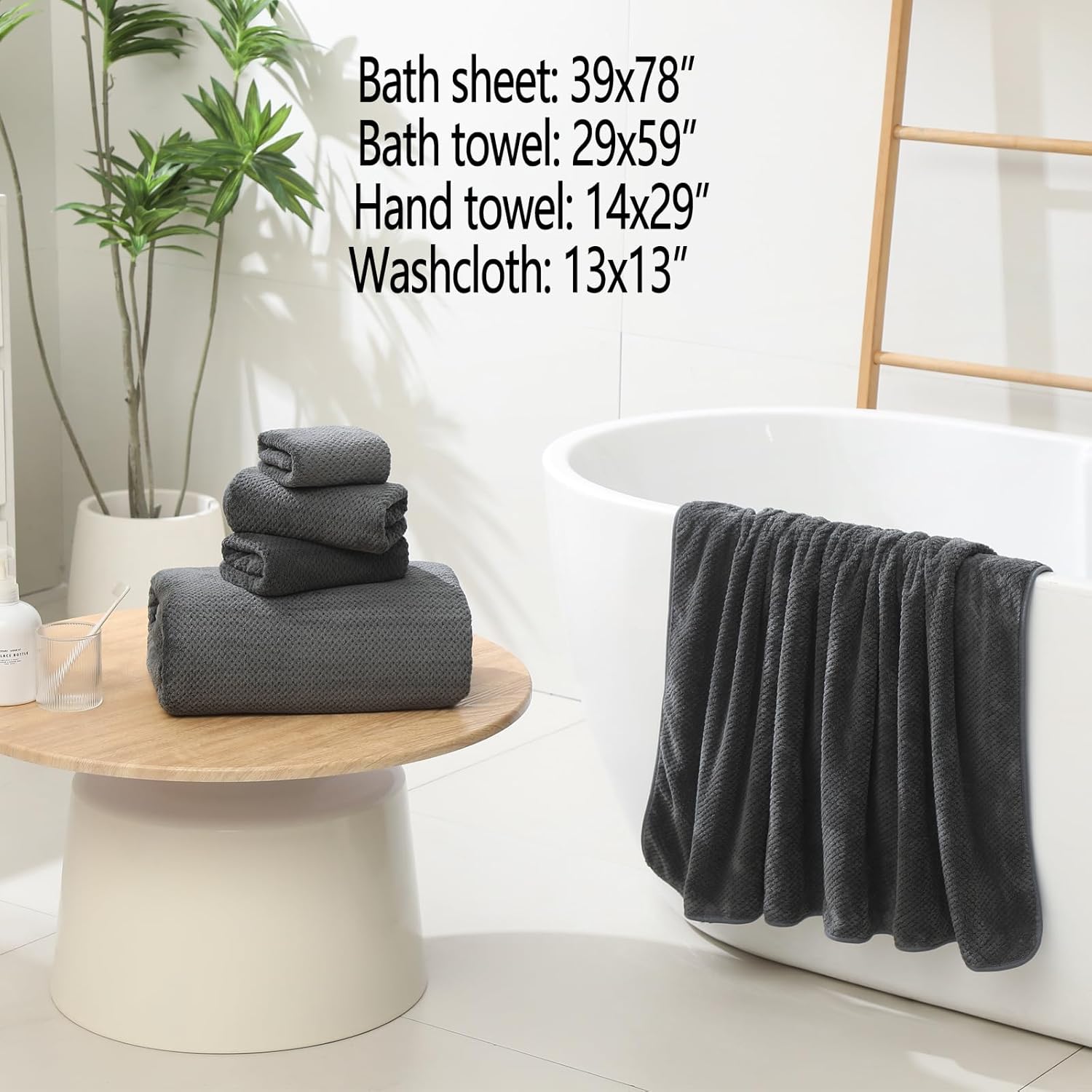 YTYC Towels, 39x78 Inch Oversized Bath Sheets for Adults Luxury Extra Large Bath Towels Sets of 6 Super Soft Shower Towels for Bathroom Microfiber 80% Polyester(Charcoal Grey,6 Piece) - Image 2