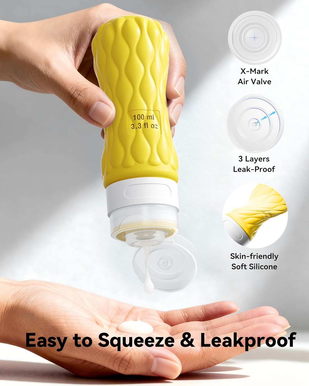 Silicone Travel Bottles for Toiletries 8 Pack Travel Size Toiletries 3.4 oz 1.7 oz, Leakproof Squeeze Travel Size Containers Refillable Cosmetic Jars Set for Shampoo, Conditioner, Creams - Image 3