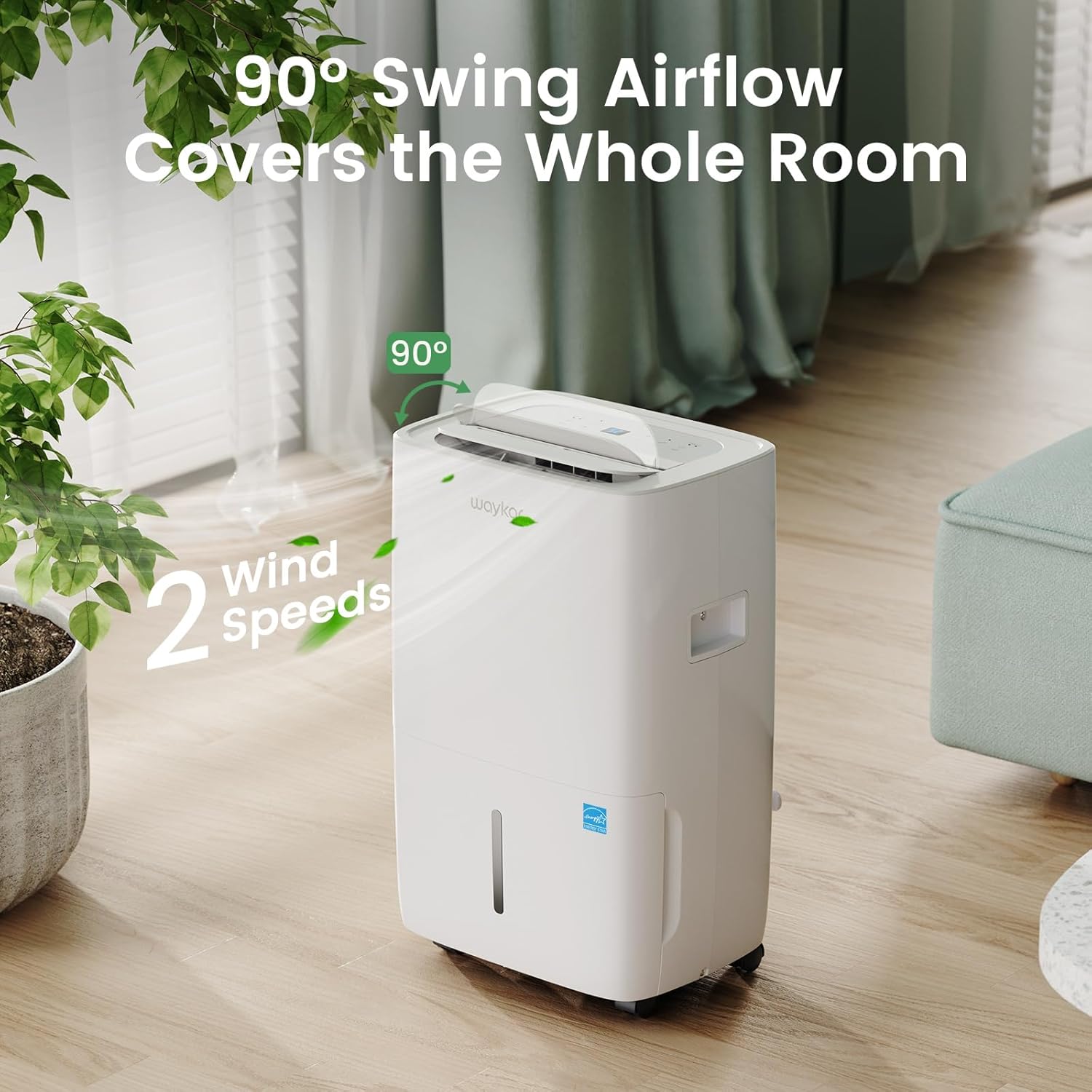 Waykar 120 Pints Energy Star Dehumidifier for Spaces up to 6,000 Sq. Ft at Home, in Basements and Large Rooms with Drain Hose and 1.14 Gallons Water Tank - Image 6