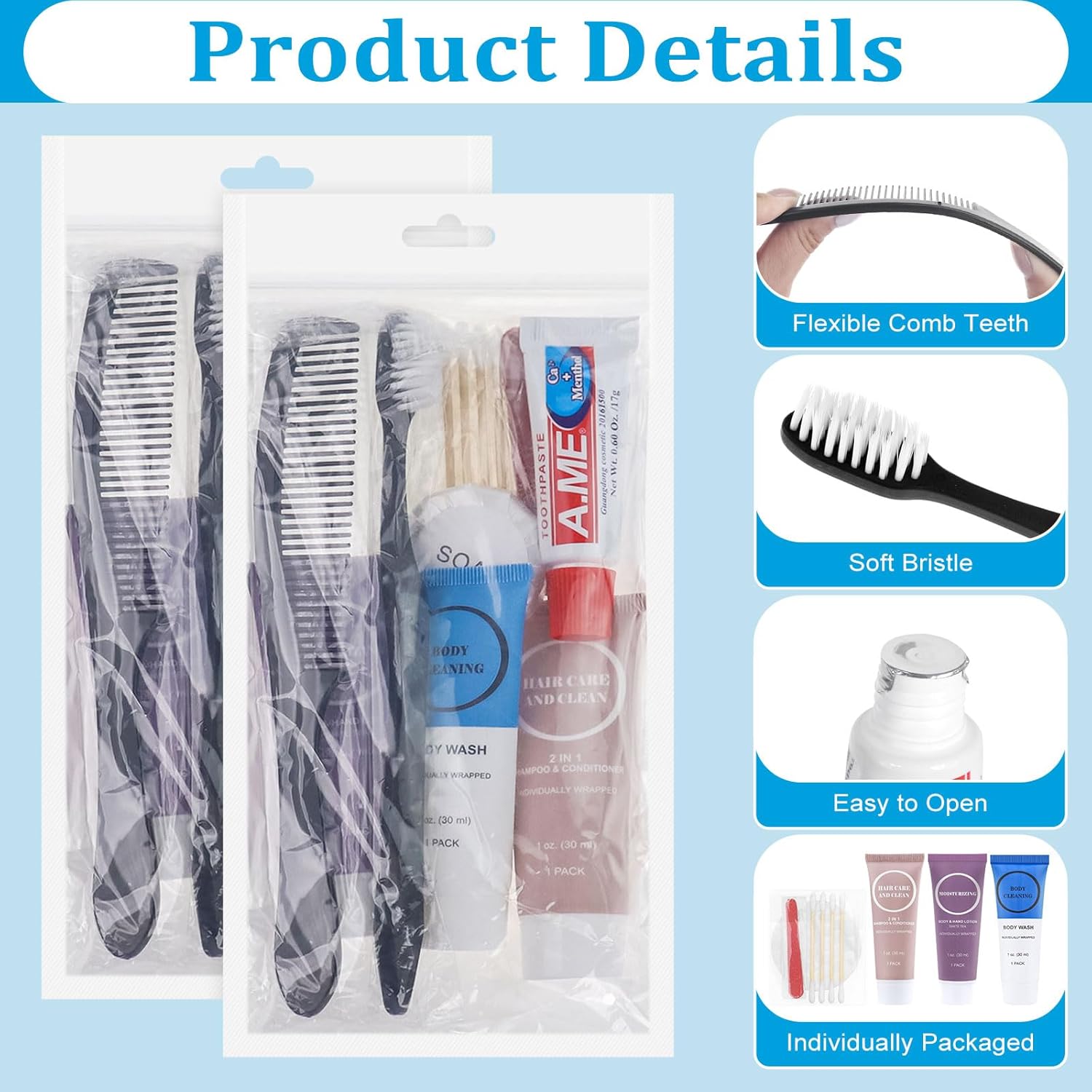 Toiletries Kits Bulk Disposable Travel Supplies, Personal Hygiene Care Essentials Men Women Trial Size Toiletry Sets Amenities for Hotel/Camping/ Charity/Homeless/Shelter/Relief 7 in 1 (20 Pack) - Image 4
