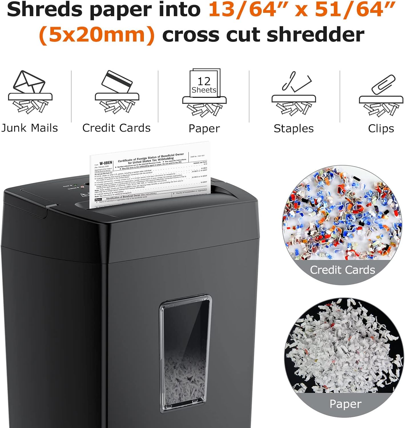 Bonsaii 12-Sheet Cross Cut Paper Shredder, 5.5 Gal Home Office Heavy Duty Shredder for Paper, Credit Card, Mail, Staples, with Transparent Window, High Security Level P-4 (C275-A) - Image 3