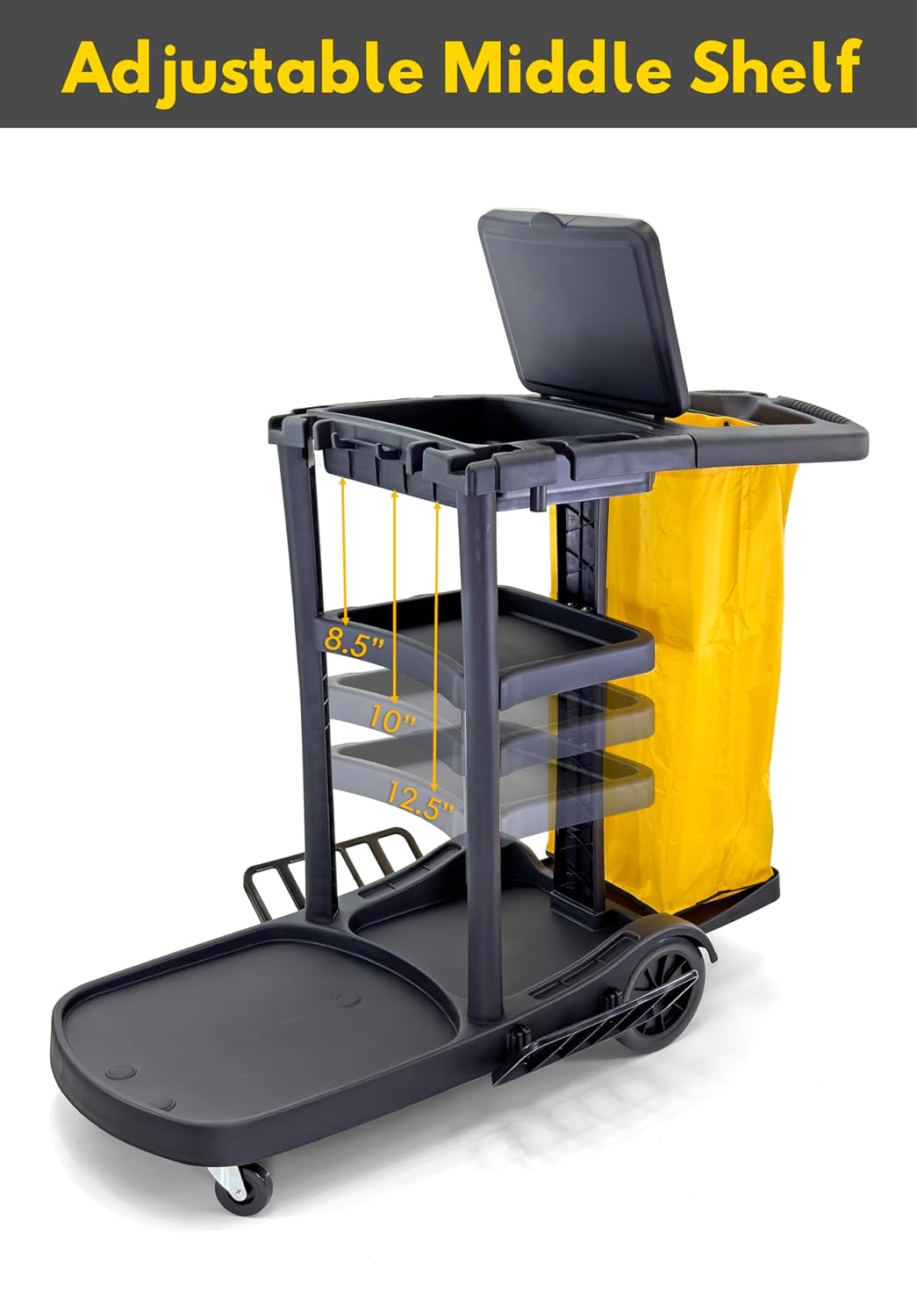 Commercial Housekeeping cart Janitorial cart with Cover and Vinyl Bag, L 52" x W 22" x H 40" - Image 5