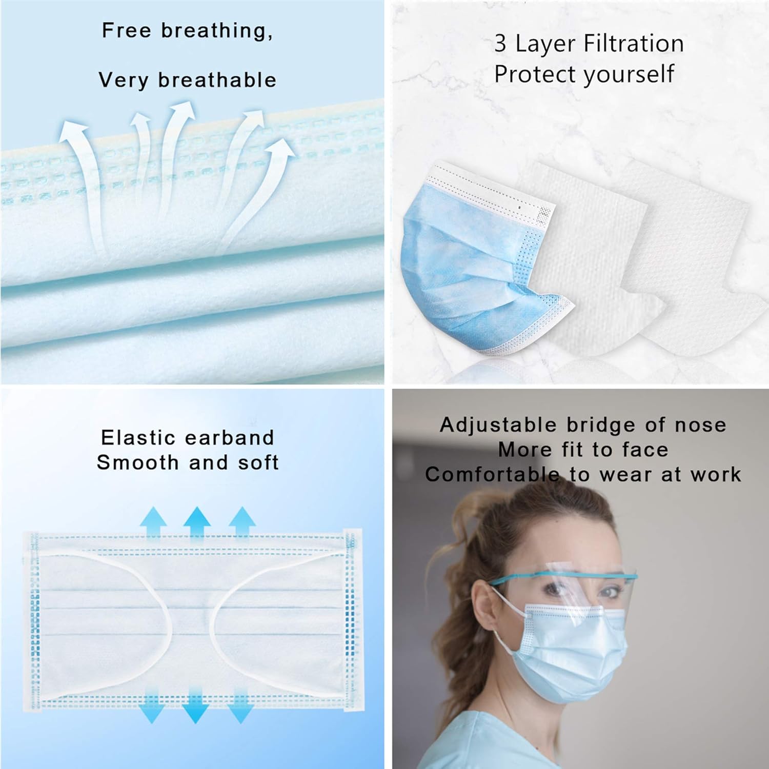 Disposable Face Mask 50 Pack Individually Packaged Wrapped Protection For Adults 3-layer Filter Safety Face Masks - Image 3