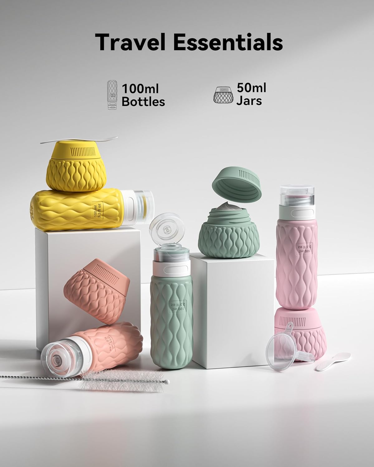 Silicone Travel Bottles for Toiletries 8 Pack Travel Size Toiletries 3.4 oz 1.7 oz, Leakproof Squeeze Travel Size Containers Refillable Cosmetic Jars Set for Shampoo, Conditioner, Creams - Image 2