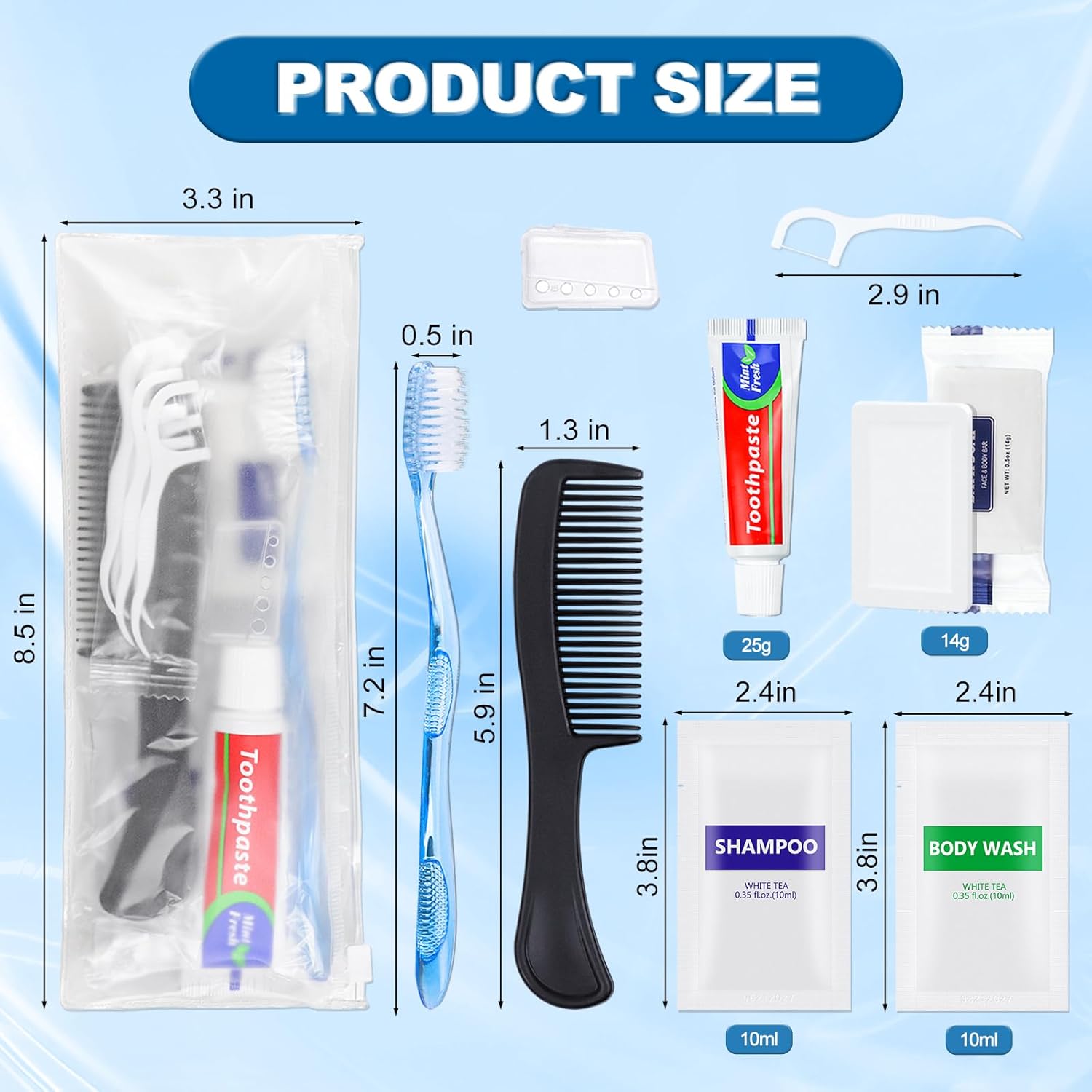 25 Sets Personal Hygiene Kit Basic Toiletry Kits Homeless Supplies Bulk for Travel,Charity,Business Include 25 Toothbrush,25 Toothpaste,25 Comb,25 Bath Soap, 25 Shampoo,25 Body Wash, 125 Floss Picks - Image 2