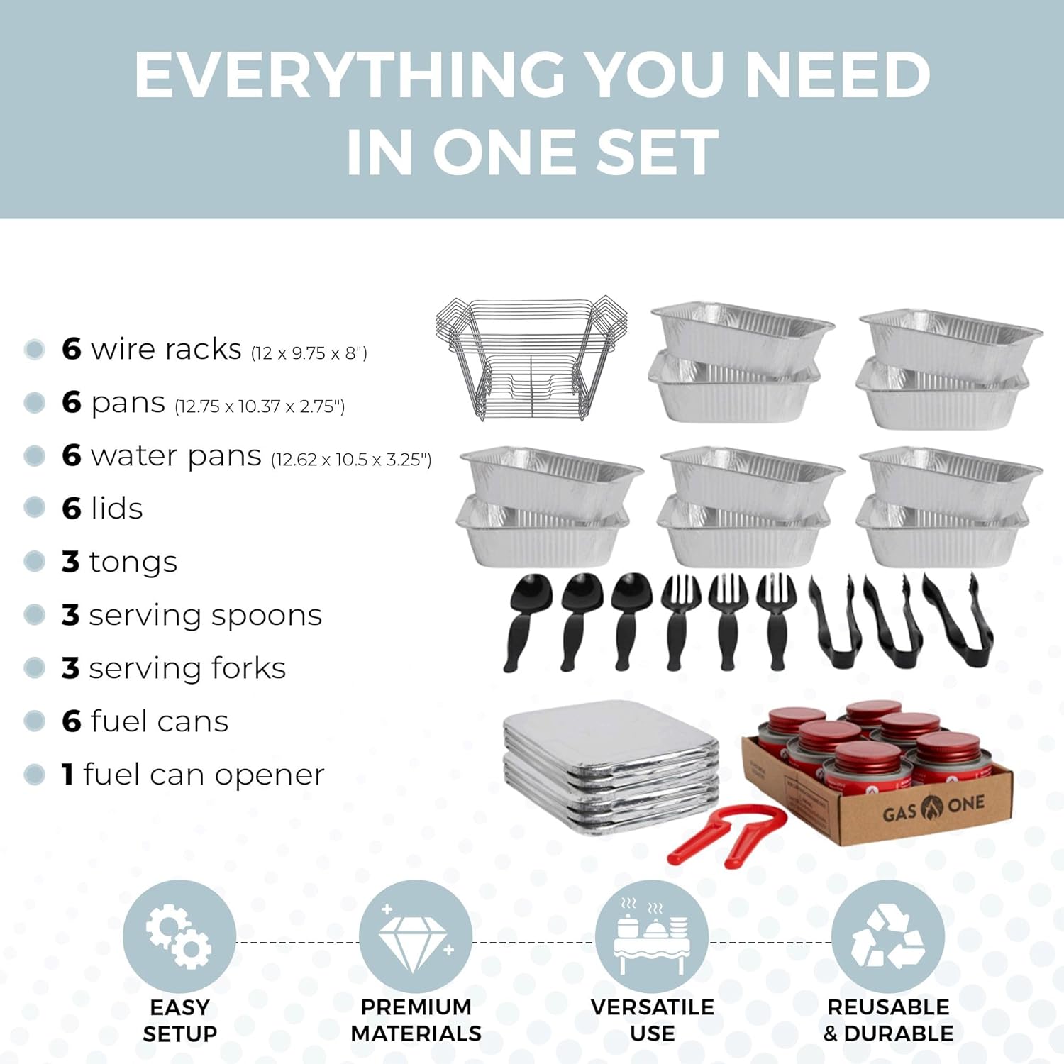 Alpha Living 6 Pack - Disposable Chafing Dish Buffet Set, Half Size Pans, Welded Body Food Warmers for Parties, Fuel Cans Complete Set, Warming Trays - Image 4