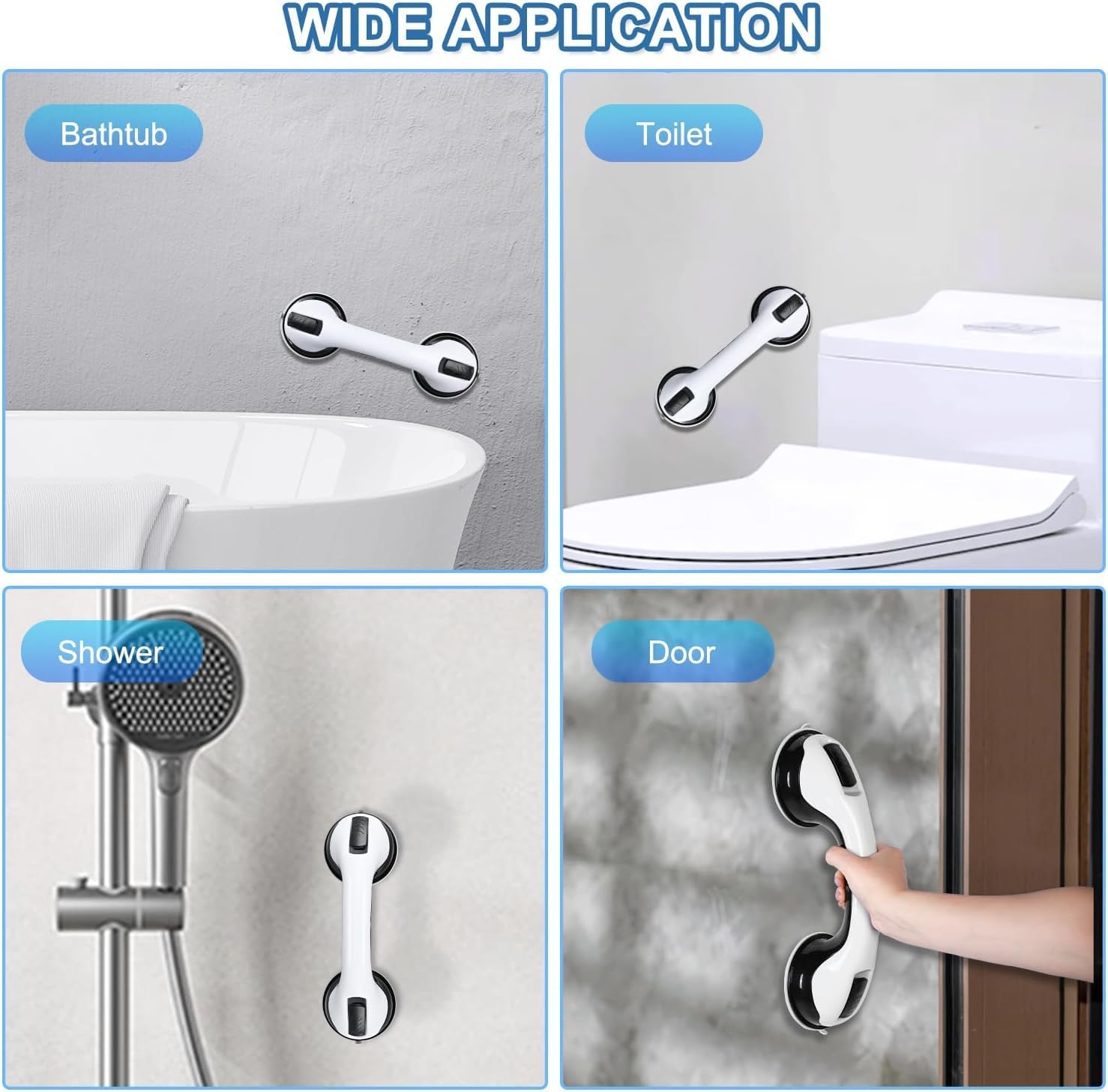 Grab Bars for Bathtubs and Showers, 2 Pack Shower Handle 12 Inch Strong Suction Shower Bar, Safety Bars for Shower Chair, Bathroom Grab Bar for Senior Black White - Image 5