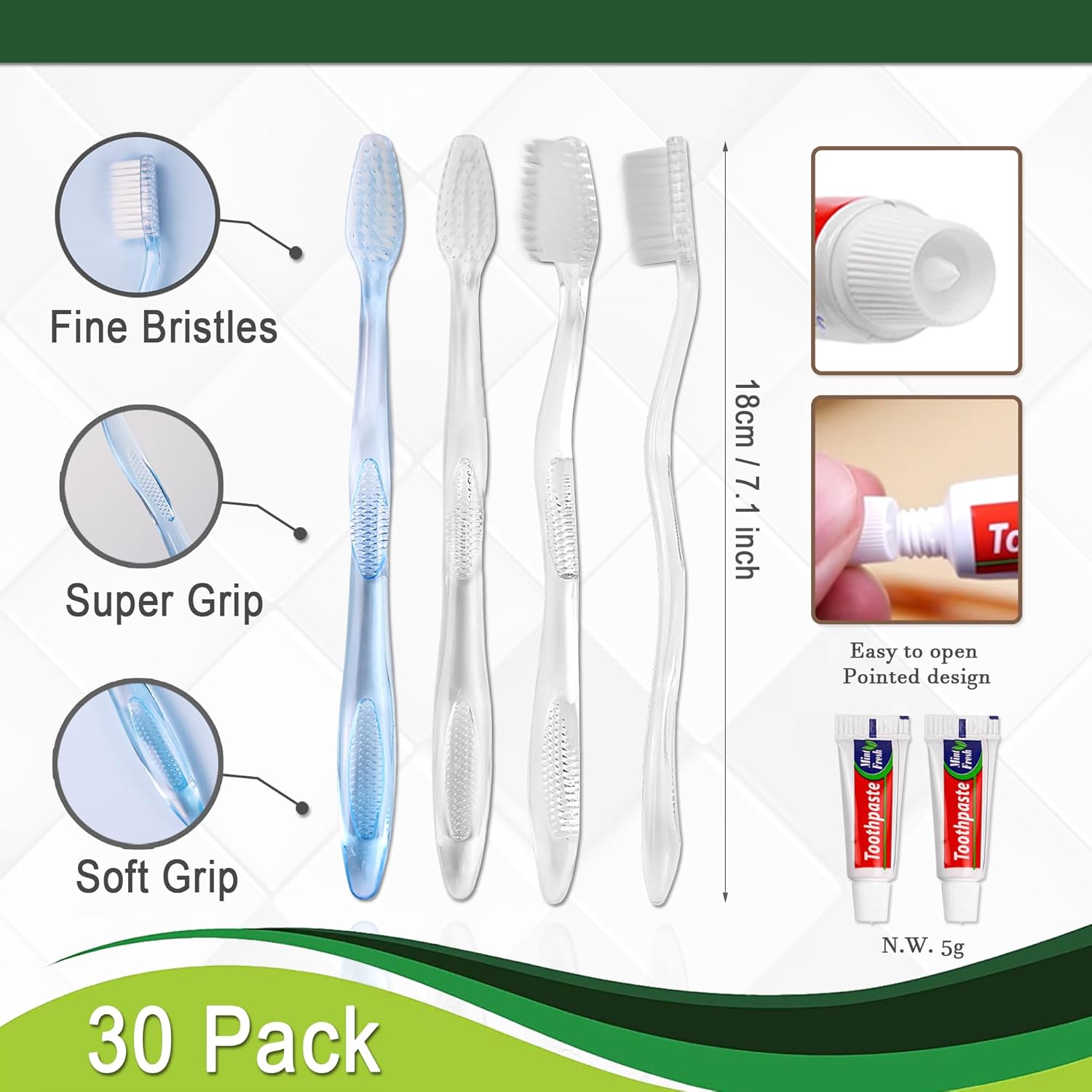 Disposable Toothbrushes with Toothpaste Individually Wrapped, Manual Disposable Travel Toothbrush Set for Adults Kids Travel Toiletries, 3 Colors, 30 Pack - Image 2