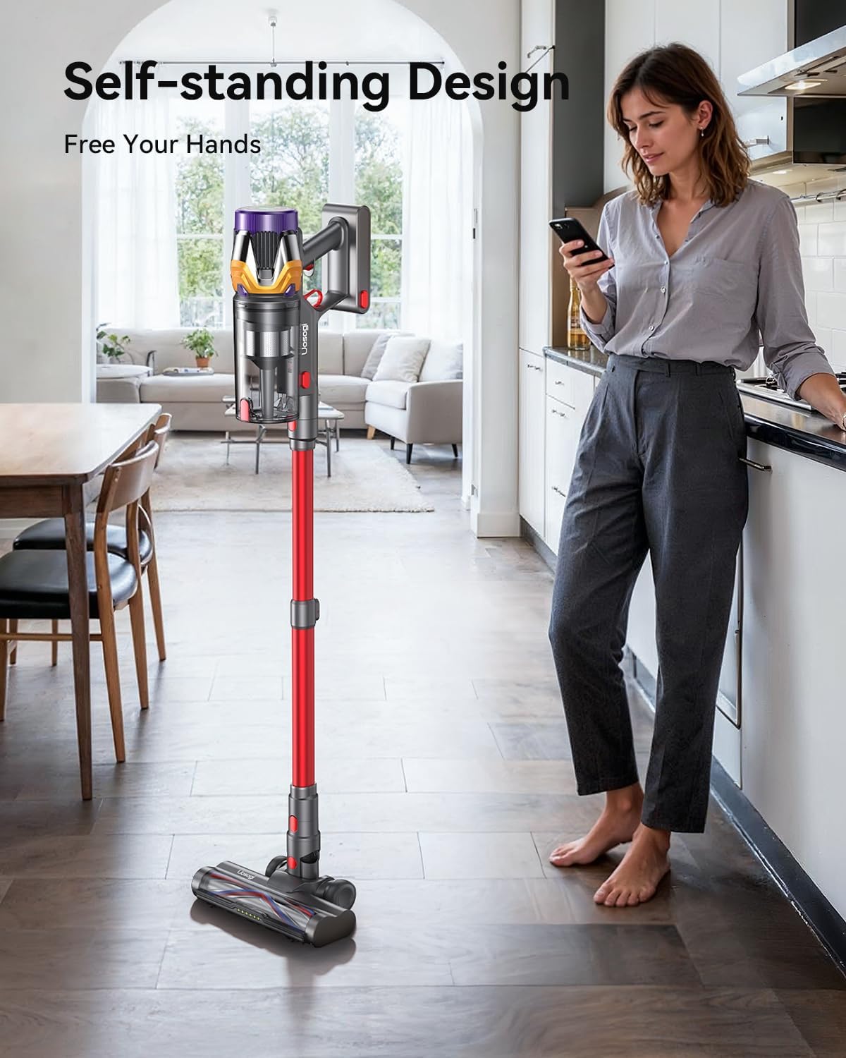 Cordless Vacuum Cleaner, Upgraded 55KPA 650W 70Mins Stick Vacuum with Hurricane Mode, Self-Standing, Touch Screen, 1.8L Dust Cup, Anti-tangle Wireless Vacumm, Vacuum Cleaners for Home/Pet Hair/Carpets - Image 7