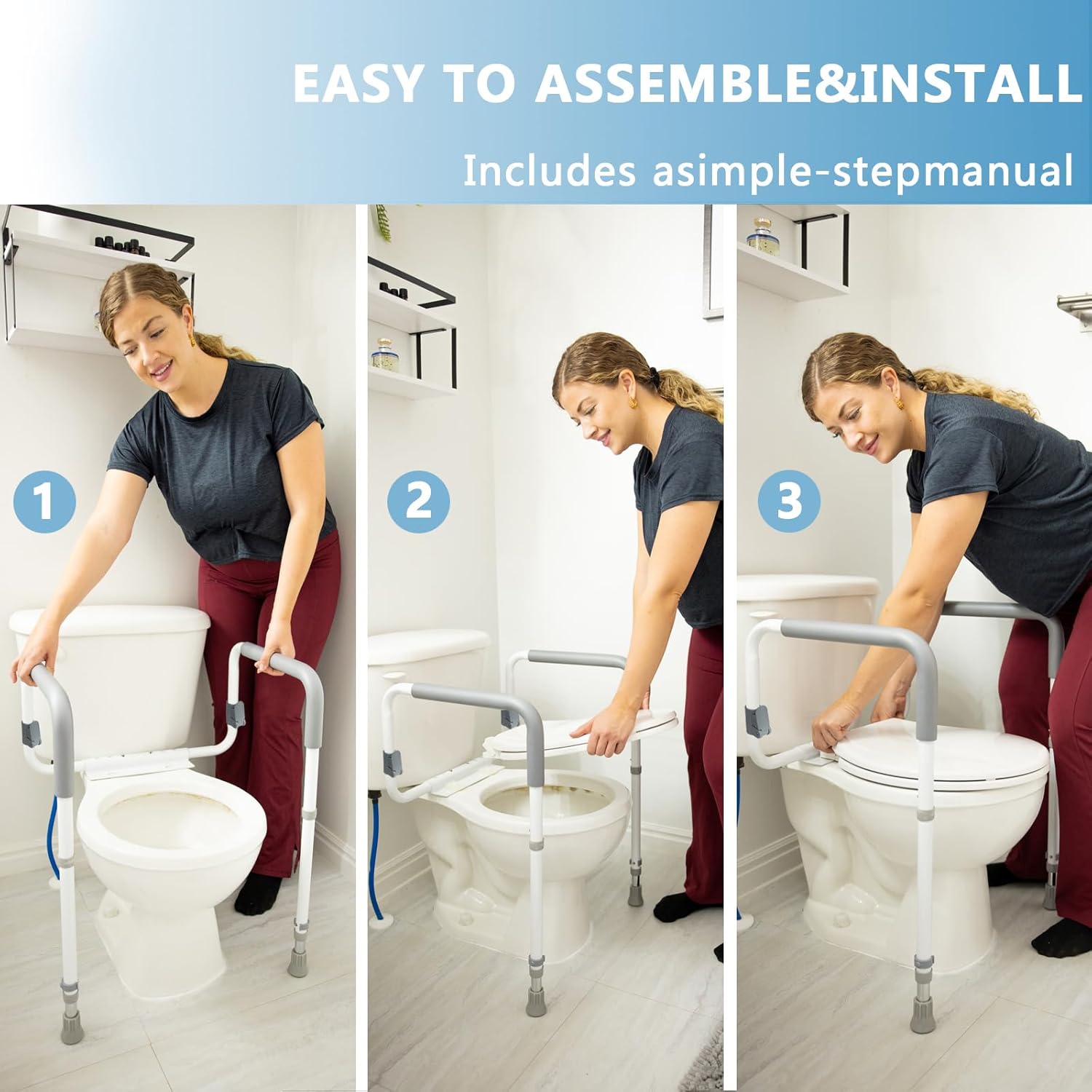 Toilet Safety Rails for Elderly Adults - Adjustable Bathroom Toilet Safety Frame with Handles - Stand Alone Toilet Grab Bar for Senior, Handicap & Disabled,Fits Most Toilets, White, TRX-8002 - Image 5
