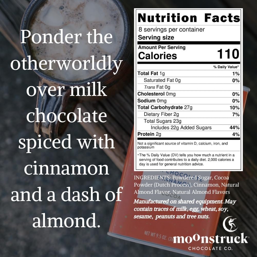 Moonstruck Chocolate Cinnamon and Almond Milk Chocolate Hot Cocoa Mix, 9.5oz (Pack of 1) - Image 2