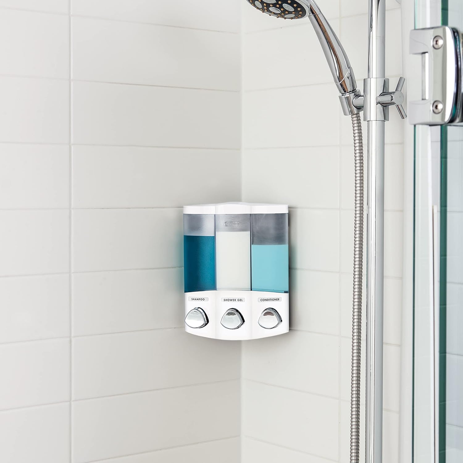 Better Living Products, White 76354 Euro Series TRIO 3-Chamber Soap and Shower Dispenser - Image 4