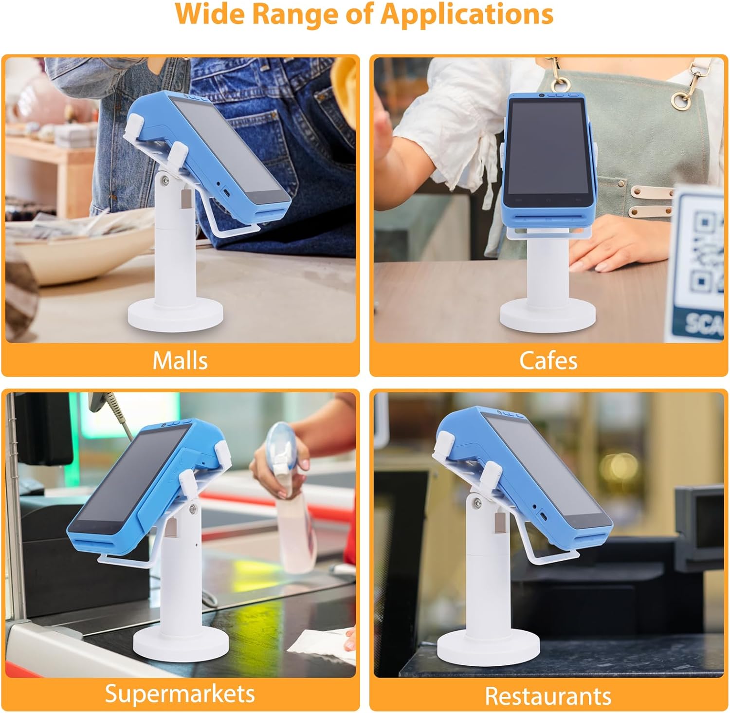 Universal Square POS Machine Terminal Stand, Adjustable Square Credit Card Reader POS Stand, 7" Tall Swivel and Tilt Terminal Holder with Complete Kit, Screw-in and Adhesive, White - Image 5