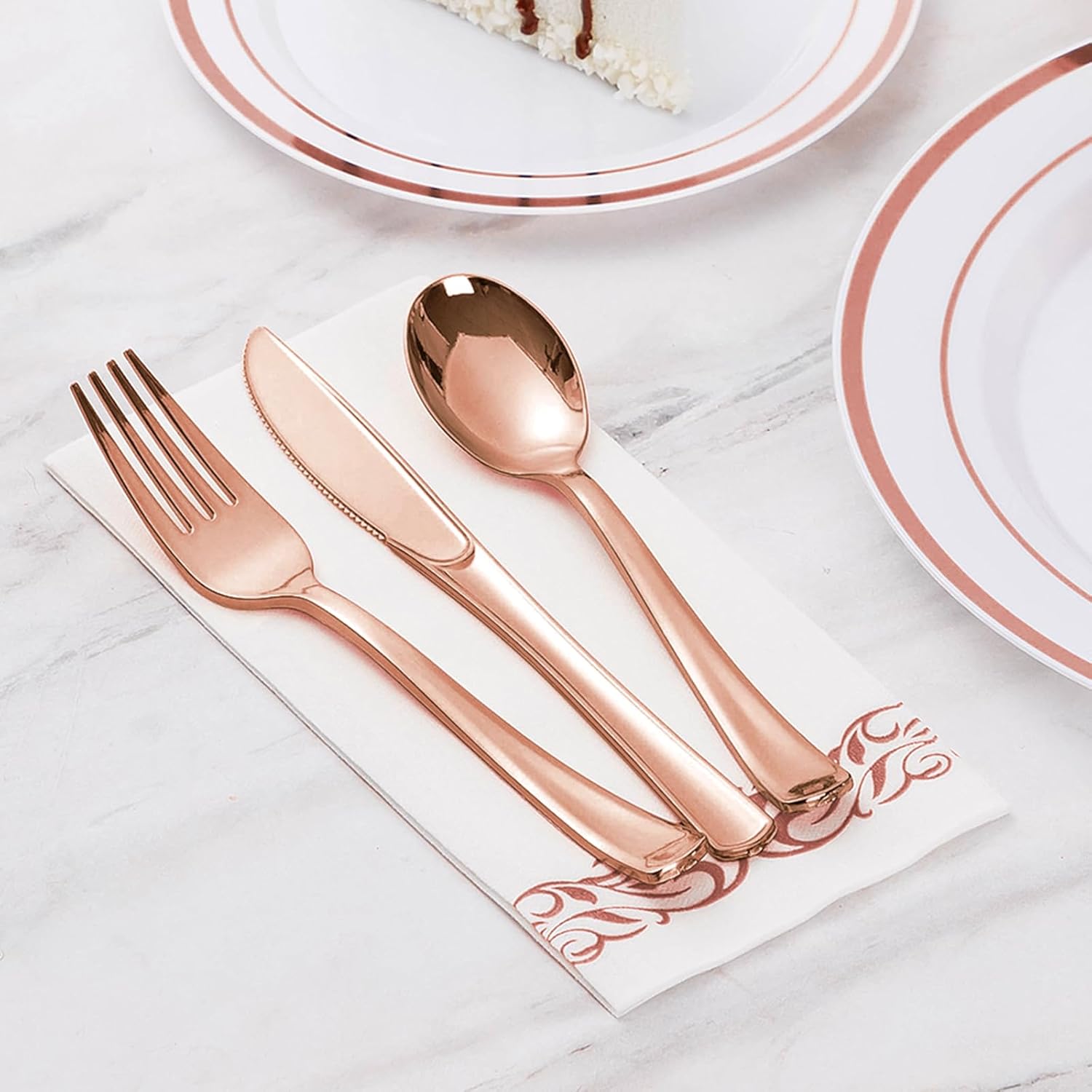 Goodluck 200-Pack Linen-Feel Disposable Guest Towels – Soft and Absorbent Paper Hand Towels for Bathroom or Kitchen – Elegant White Napkins with Rose Gold Design for Parties, Weddings, Dinners Events - Image 6