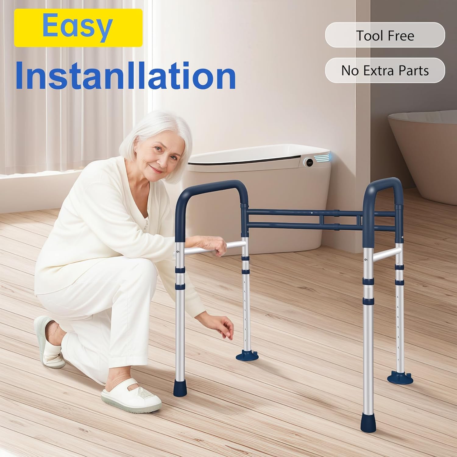 Toilet Safety Rails (350 LB) – Adjustable, Foldable Toilet Handle Frame for Elderly & Disabled Adults, Supports All Toilet Types (Lake Blue) - Image 3