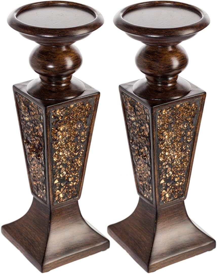 Creative Scents Schonwerk Brown Pillar Candle Holder Set of 2- Crackled Mosaic Design- Functional Table Decorations- Centerpieces for Dining/Living Room- Best Wedding Gift - Image 7