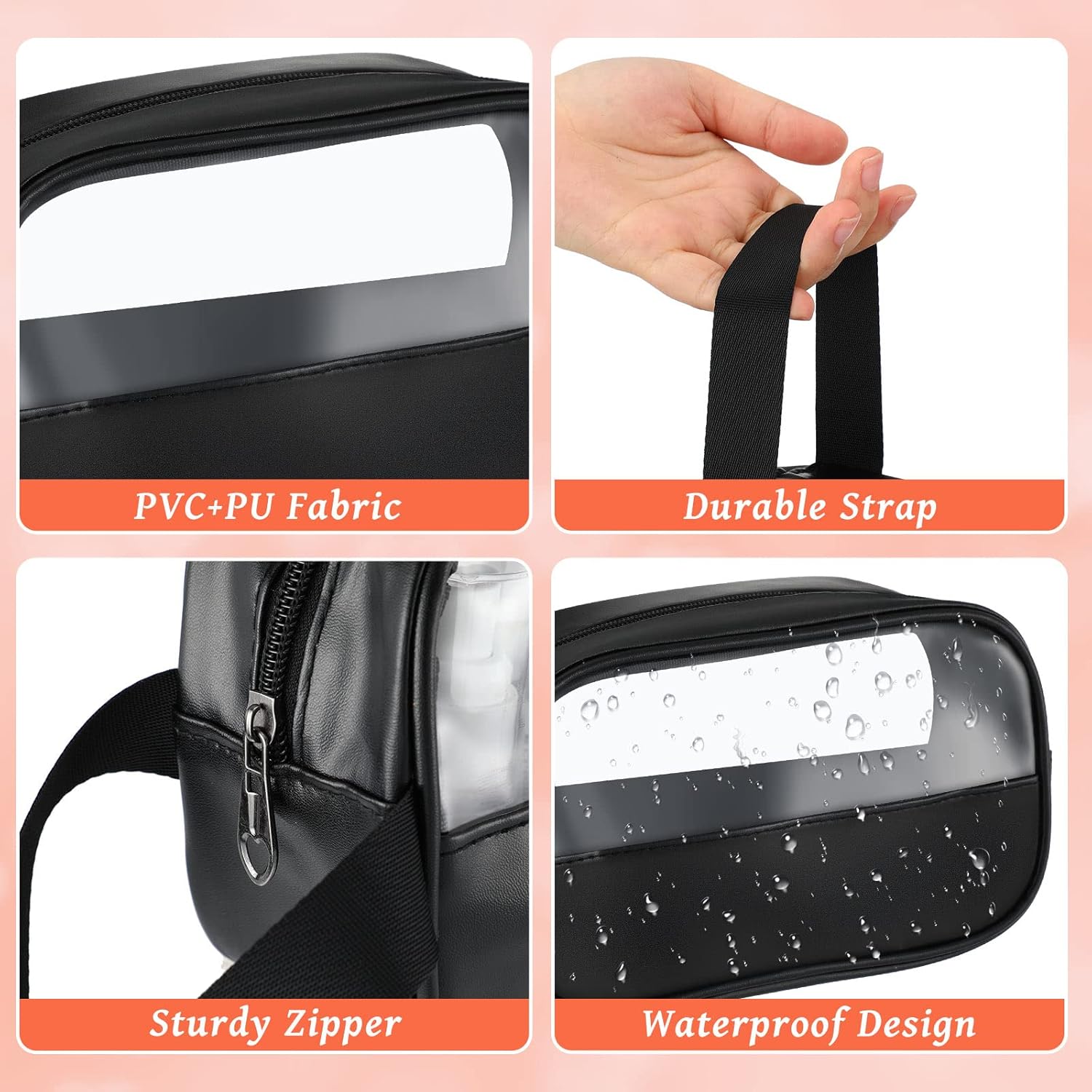 Buryeah 12 Pieces Toiletry Bags Bulk for Women Men Translucent Small Travel Makeup Pouch Portable Waterproof Organizer Set for Accessories Toiletries Gifts for Wedding(Black) - Image 3