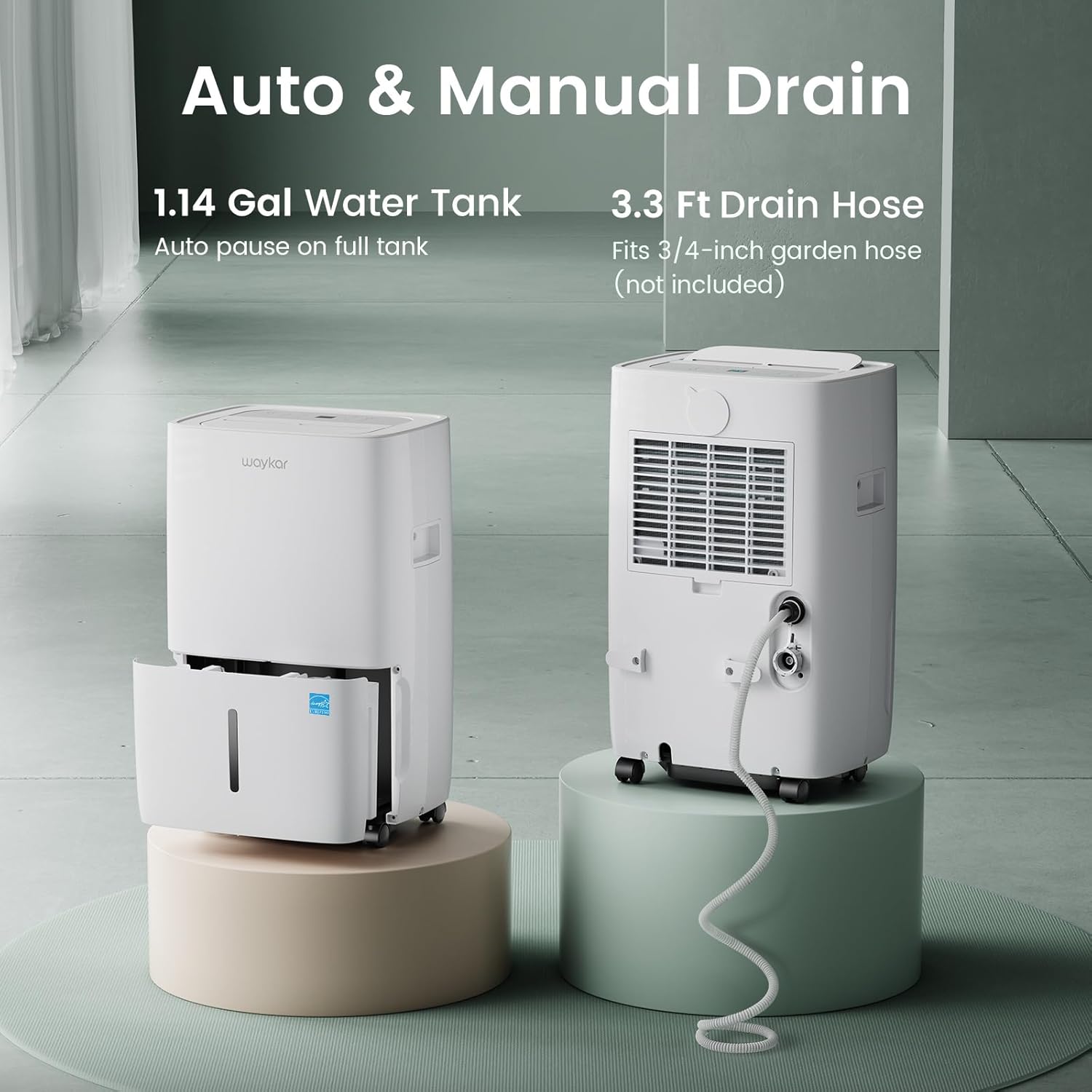 Waykar 120 Pints Energy Star Dehumidifier for Spaces up to 6,000 Sq. Ft at Home, in Basements and Large Rooms with Drain Hose and 1.14 Gallons Water Tank - Image 7