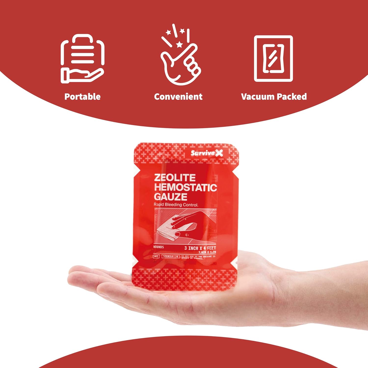 Hemostatic Gauze - Quick Blood Clotting Gauze for Wounds - Trauma Kit Hemostatic Dressing - 3 in x 4 FT - 2 PCS - Image 5