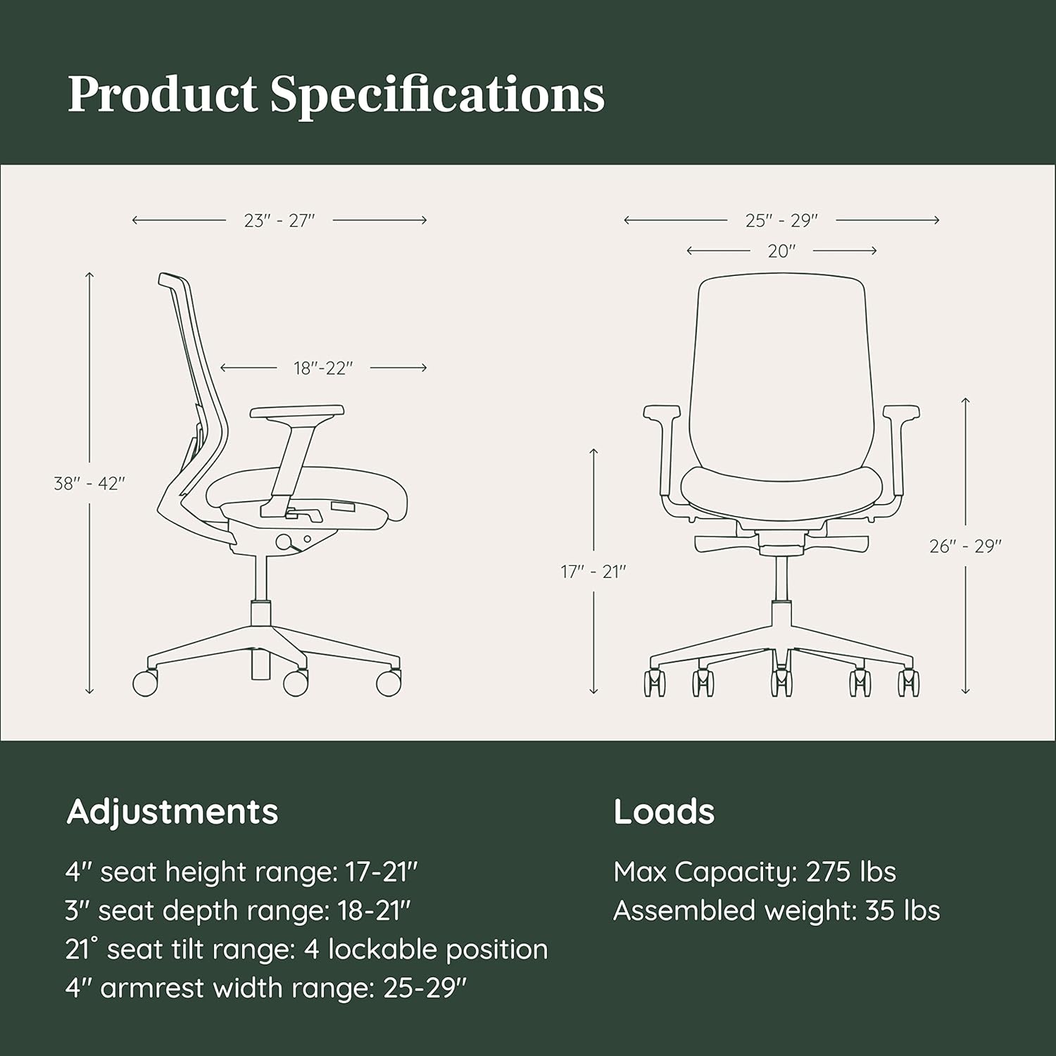 Branch Ergonomic Chair - A Versatile Desk Chair with Adjustable Lumbar Support, Breathable Mesh Backrest, and Smooth Wheels - Experience Optimal Comfort and Support - Graphite - White - Image 2