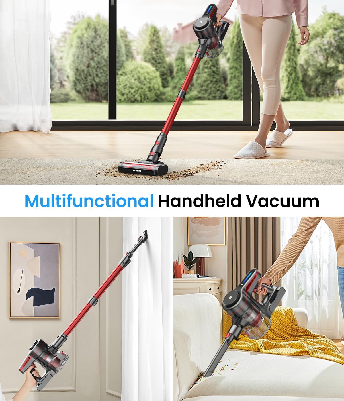 Cordless Vacuum Cleaner, Stick Vacuum with Powerful Suction, 45Mins Runtime Vacuum Cleaners for Home, Anti-tangle and 1.5L Dust Cup, 6 in 1 Lightweight Vacuum for Hardwood Floor Carpet Pet Hair - Image 7