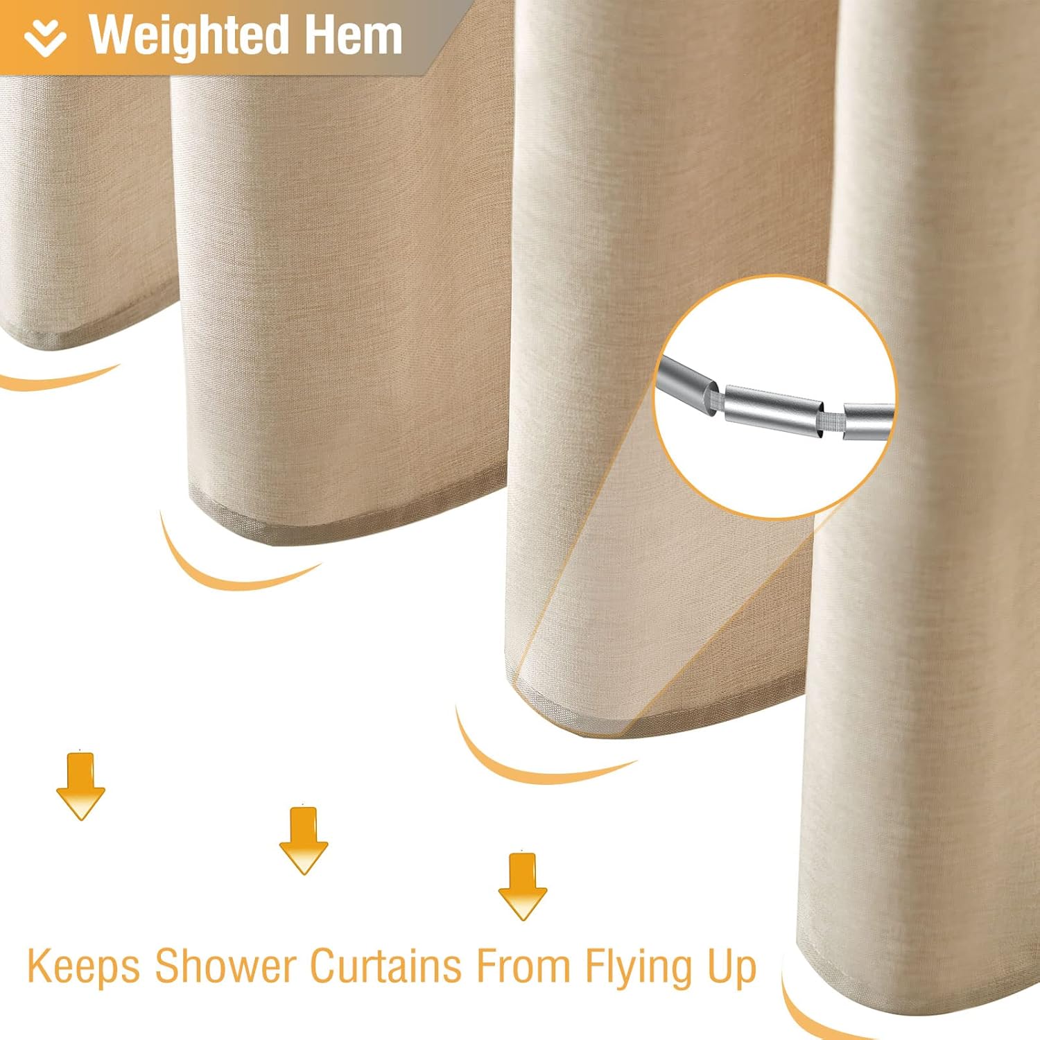 BTTN Fabric Shower Curtain, Linen Textured Heavy Duty Polyester Cloth Shower Curtain Set with 12 Plastic Hooks, Hotel Luxury Waterproof Decorative Shower Curtains for Bathroom - 72"x72" - Beige/Cream - Image 5