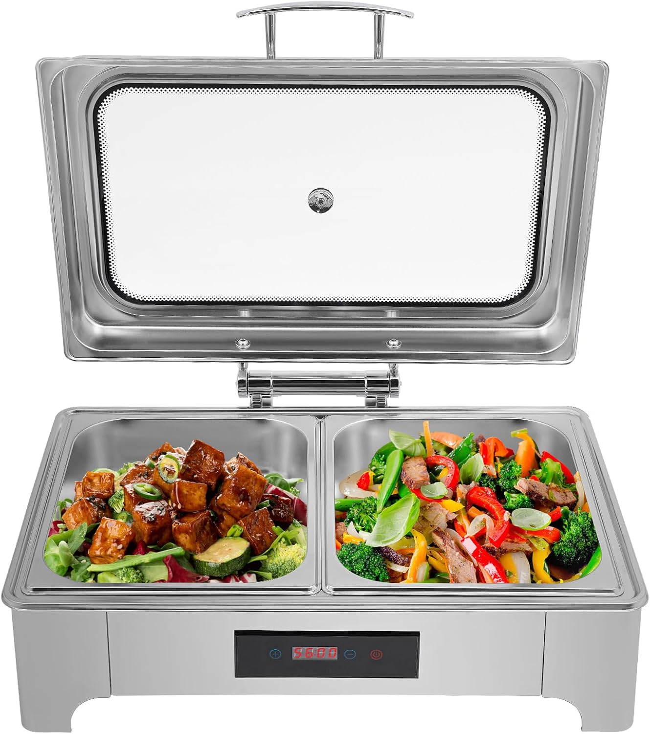 2 Pan Electric Chafing Buffet Dishes 9L Electric Buffet Server and Warmer Touch Control Food Warmer Buffet 95-194℉ with Temp Display & Glass Lid for Parties Catering Wedding