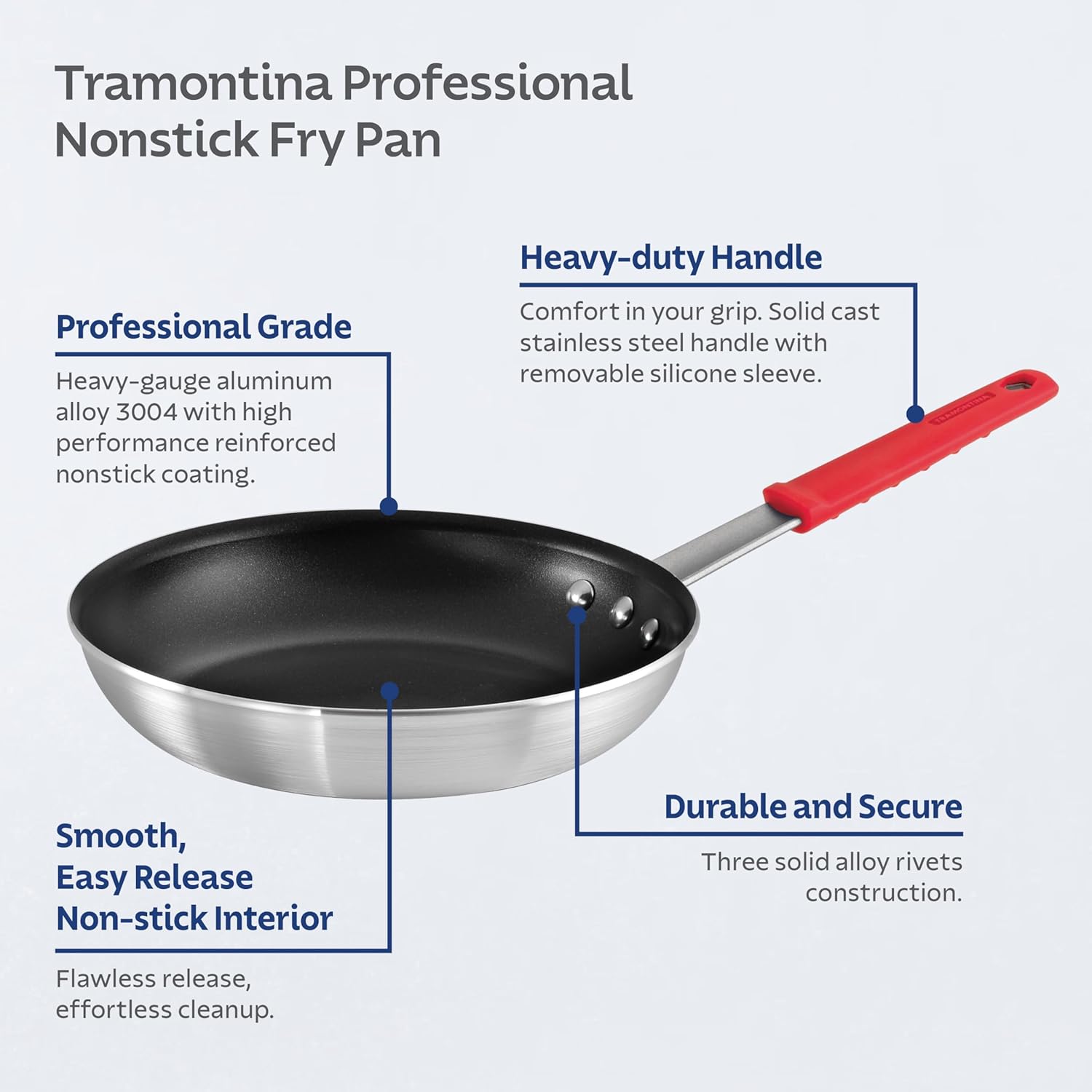Tramontina Professional 10-Inch Non Stick Frying Pan, Heavy-Gauge Aluminum Skillet with Reinforced Nonstick Coating, Red Handle, Dishwasher and Oven Safe - Image 3