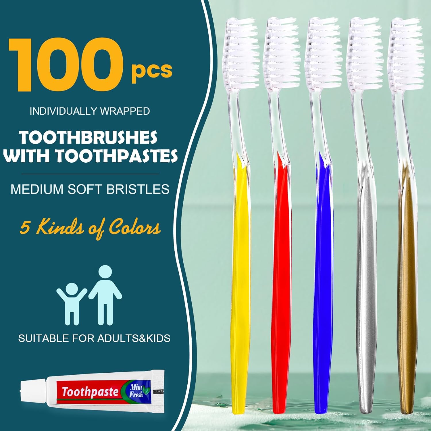 Navona 100 PCS Travel Toothbrush and Toothpaste Set, Travel Toothpaste, Bulk Toothpastes, Individually Wrapped Bulk Toothbrush, Ergonomics Handle,Medium Soft Bristle, Perfect for Hotel - Image 2