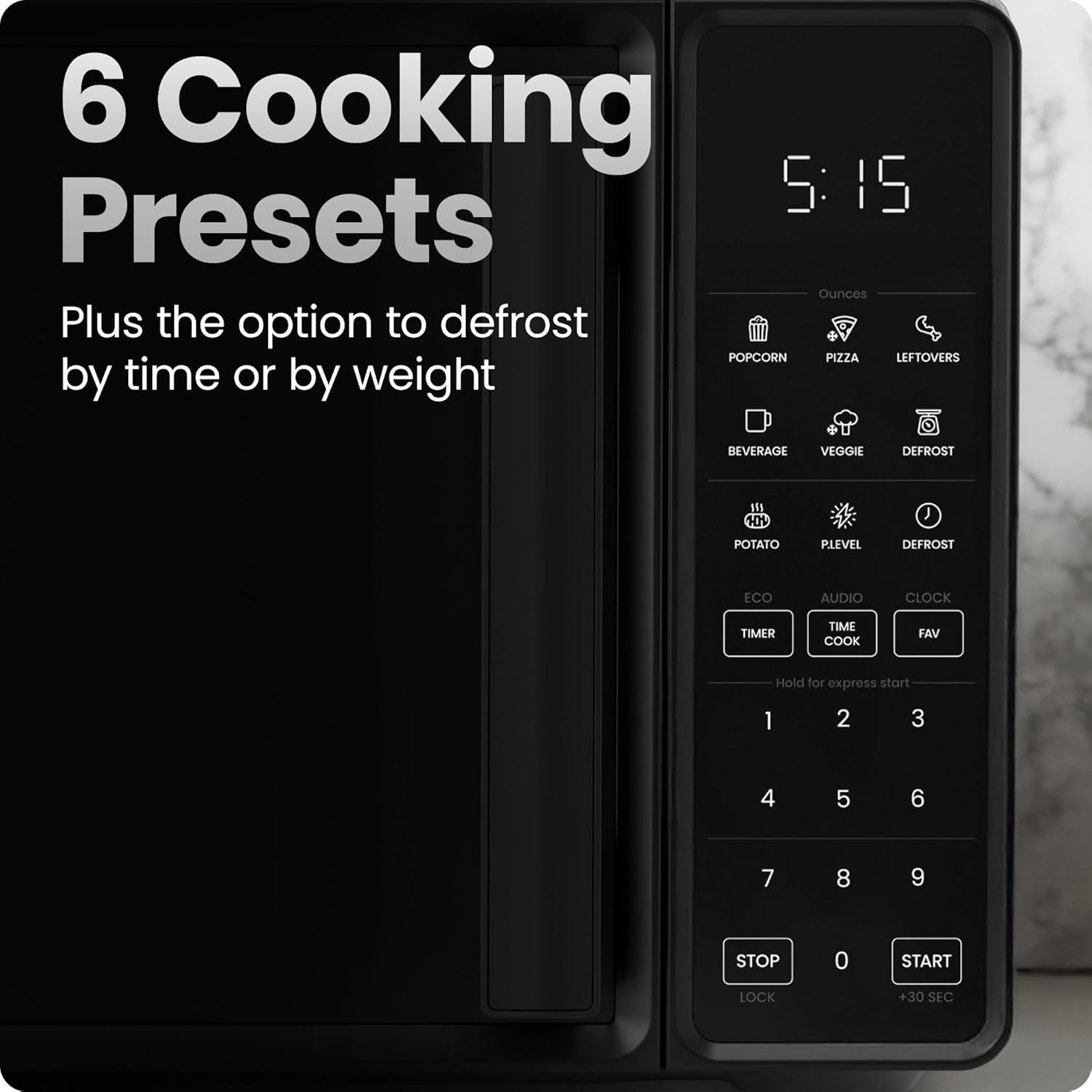 Chefman Countertop Microwave Oven 0.7 Cu. Ft., 700 Watts with 10 Power Levels, 6 Cooking Presets with One-Touch Express Cook, Eco Mode, Child Safety Lock, & Mute Button - Black - Image 3