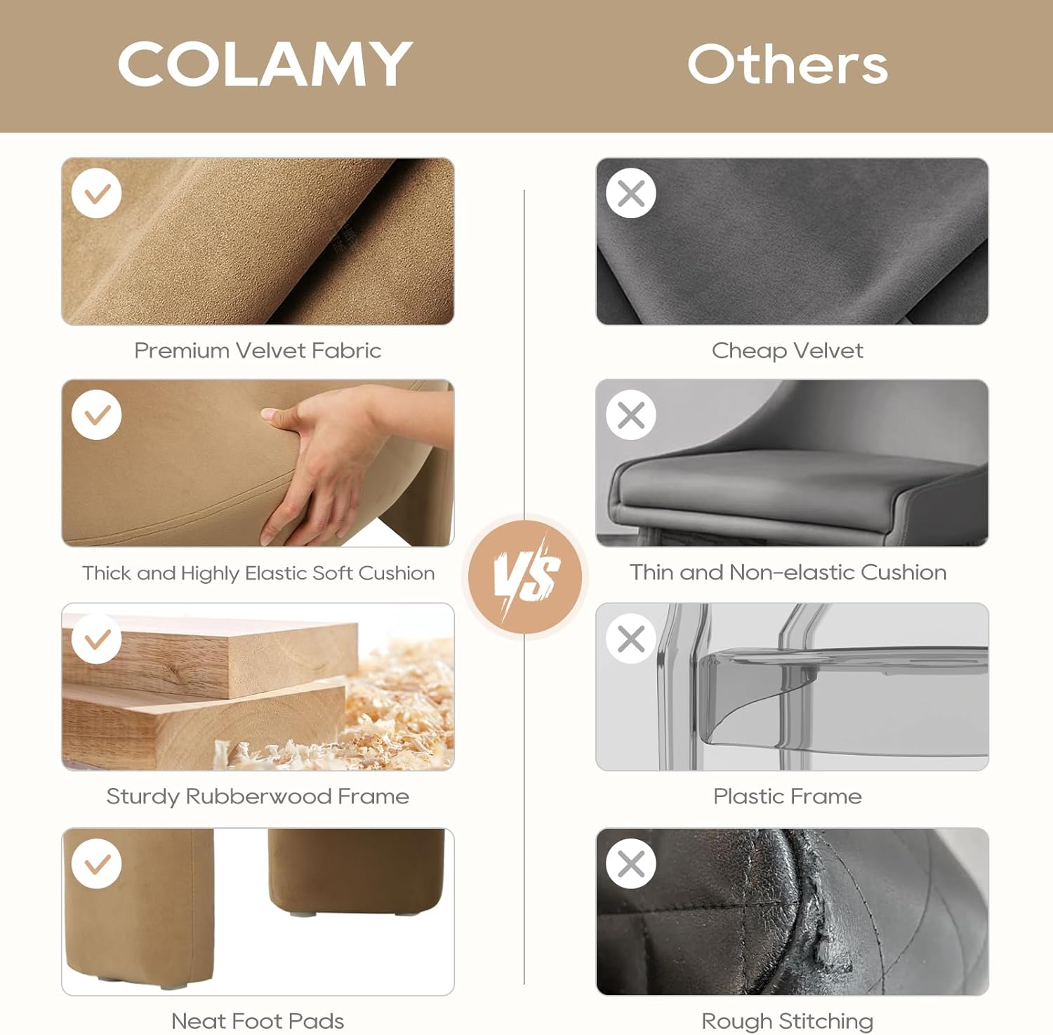 COLAMY Modern Velvet Accent Chairs Set of 2, Upholstered Barrel Chairs, Comfy Side Arm Chairs with 3 Legs for Living Room, Bedroom, Reading, Khaki - Image 7