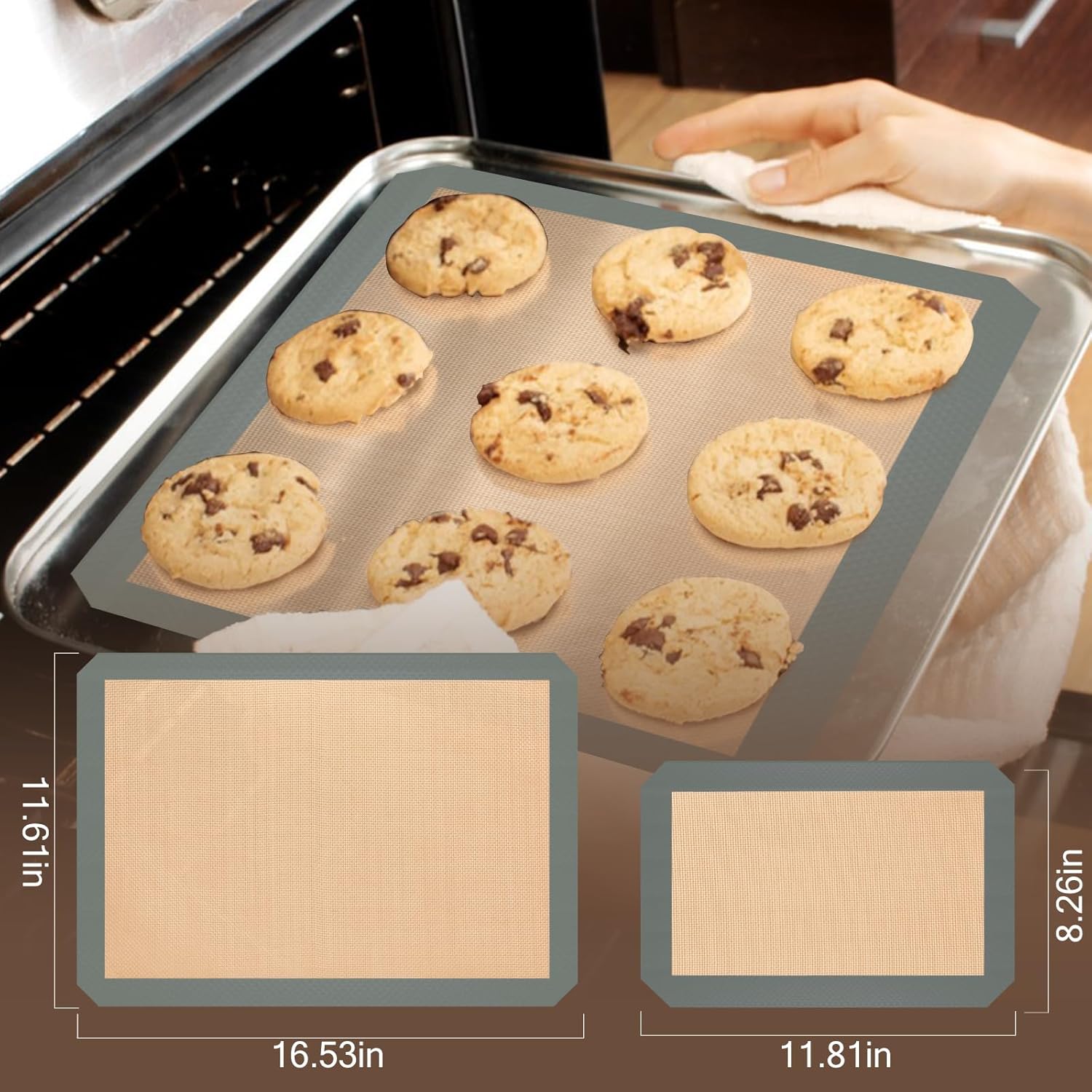 Silicone Baking Mat, 3 Pack Reusable Baking Sheet, Non-Stick & Food Safe Silicone Mats for Baking for Making Cookies Macaroons Bread, Baking Supplies & Accessories - Image 2