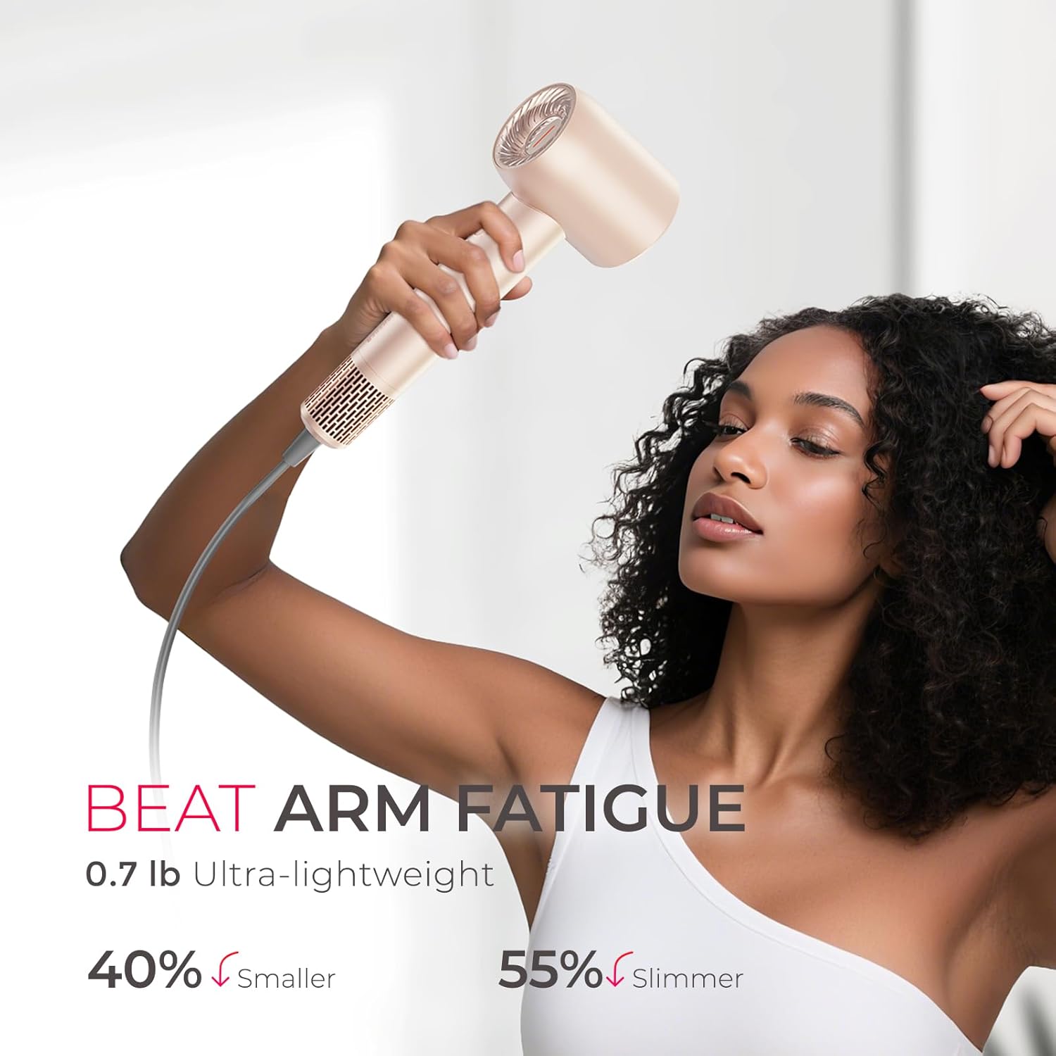 Blow Dryer with Comb, TYMO AIRHYPE Compact 200 Million lonic Hair Dryer with Diffuser, Fast Dry Pink Blow Dryer for Women 110,000RPM Portable Hairdryer for Curly Hair, 4 Temps & 2 Speeds - Image 7